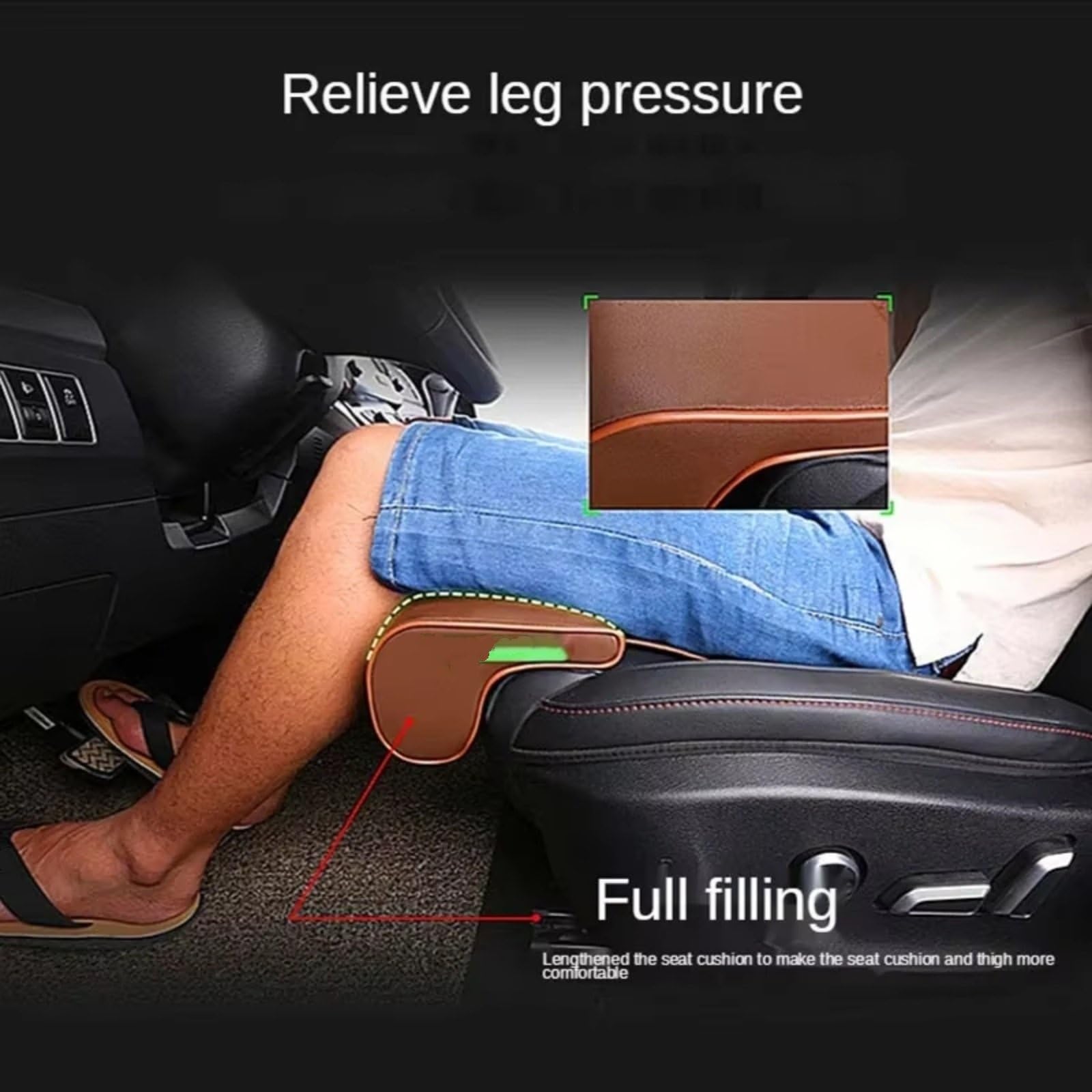 Sitzbezüge Auto Set Auto Sitz Extenr Bein Kissen Fahrer Bein Unterstützung Kissen Abckung Memory Foam Sitz Extenr Polsterung Matte(Schwarz)