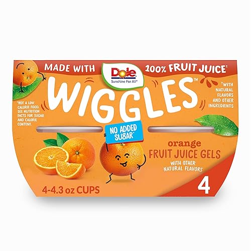 Dole Wiggles - Geles de jugo de fruta de naranja, aperitivo saludable para niños, hecho con jugo de fruta 100% y sin azúcar añadido, 4.3 onzas, 4
