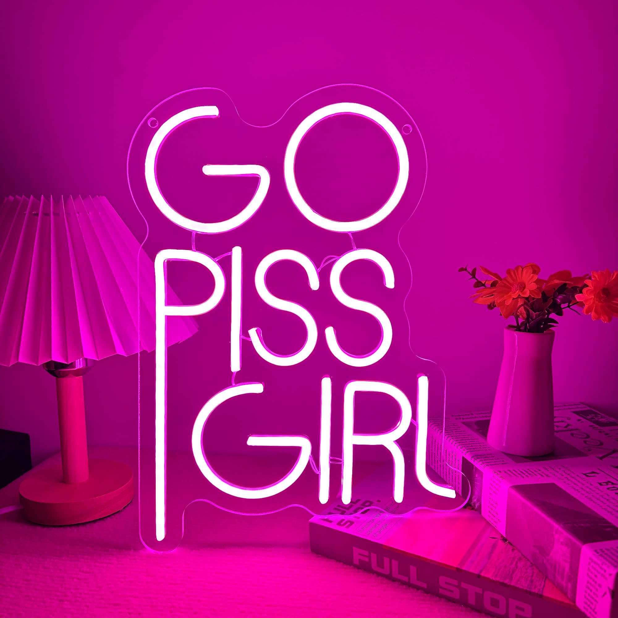 Go Piss Girl - Letrero de neón rosa regulable LED moderno para pared, decoración estética, arte de cultura pop, divertido letrero para bar, dormitorio, decoración de cumpleaños (14.5 x 10.6 pulgadas)