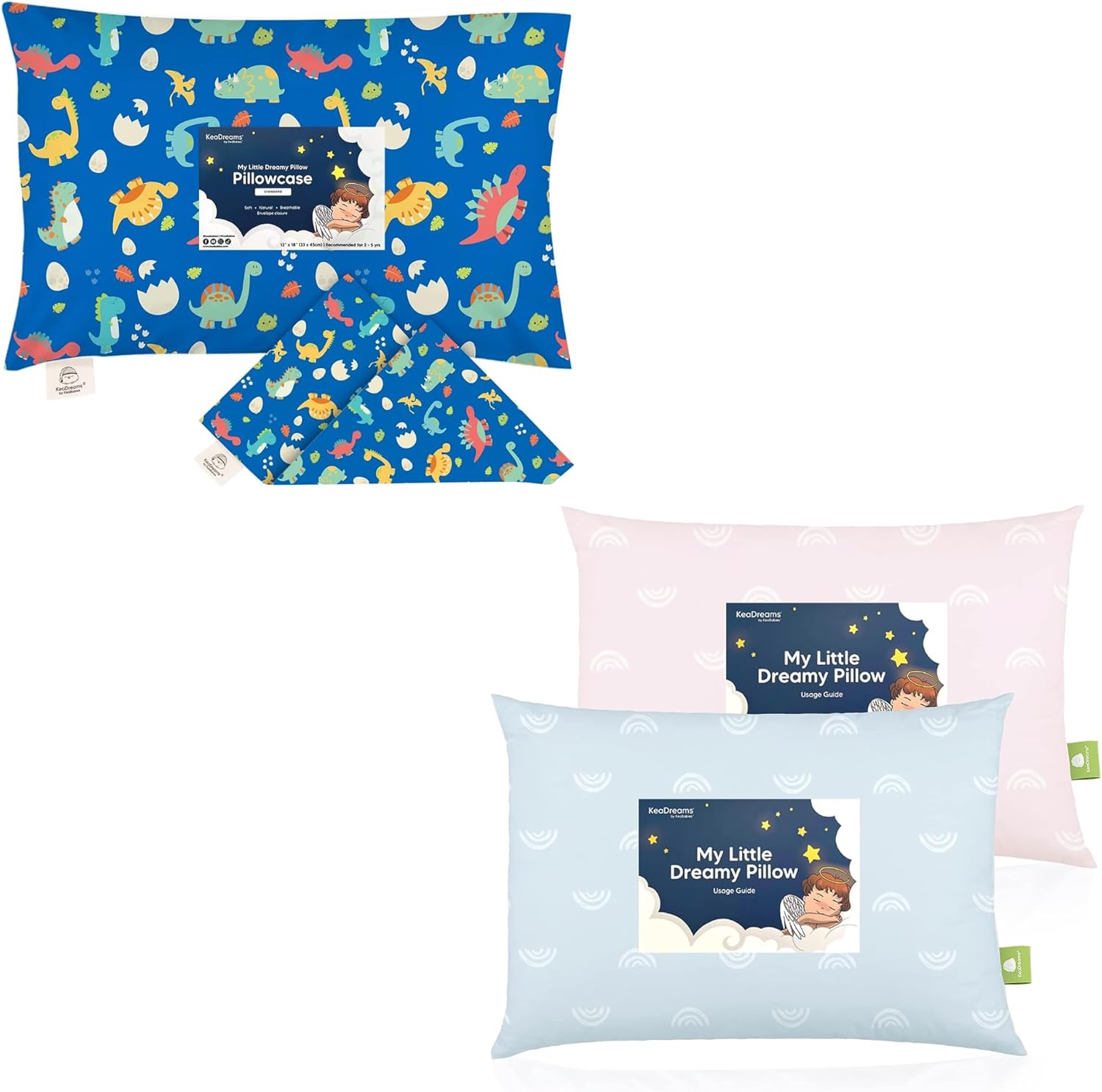 KeaBabies Organic Toddler Pillow Case for 13X18 Pillow & 2-Pack Soft Organic Cotton Pillows for Sleeping - 100% Natural Cotton Pillowcase for Miniature Sleepy Pillows For Boy, Kids -13X18 Small Pillow