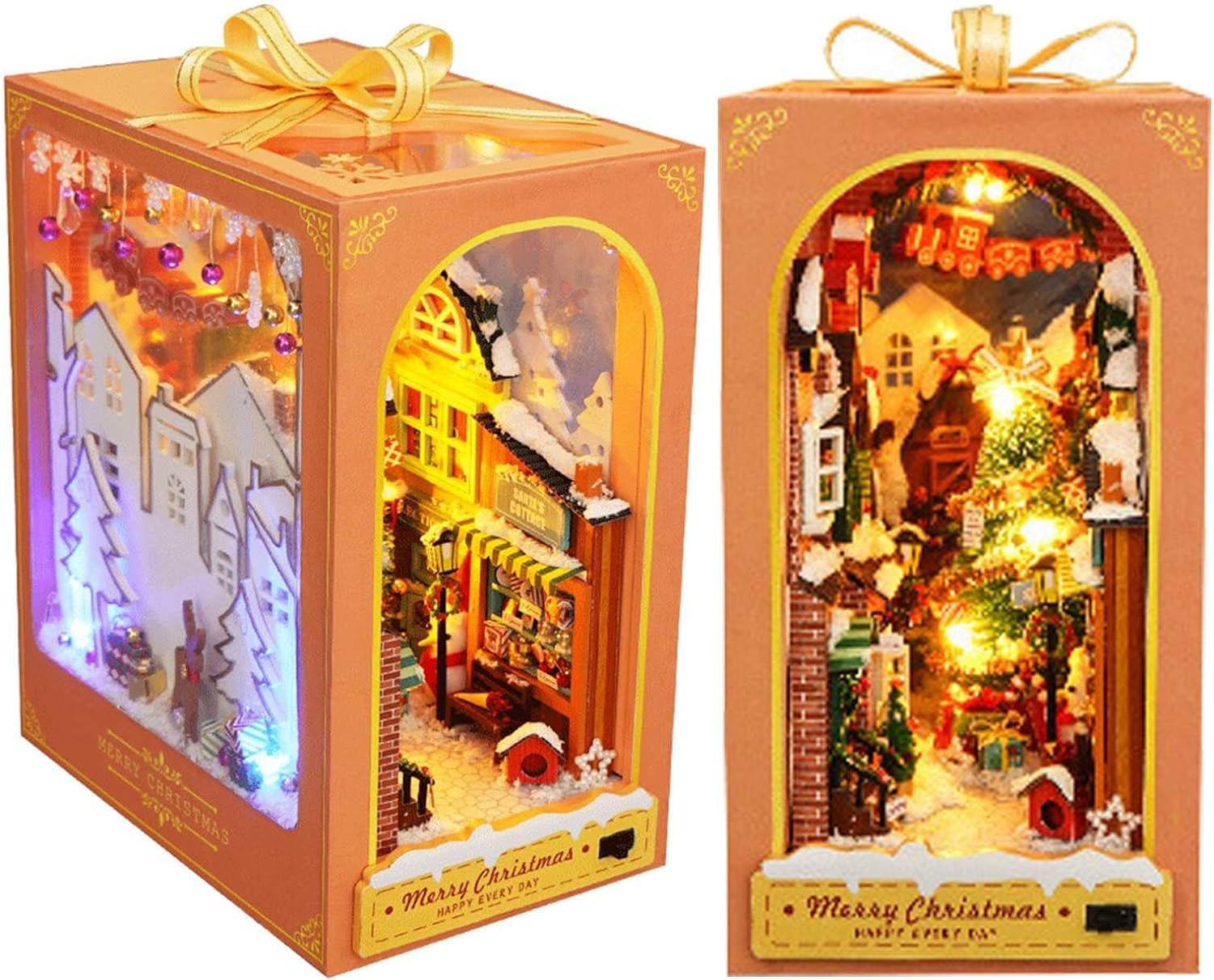 Model edukacyjny Zestaw kącika książek DIY 3D drewniane puzzle Domek dla lalek Półka na książki Wkładka Decor Kreatywność Tiny Bookends Zestawy modeli ze światłem LED dla nastolatków dorosłych (Color
