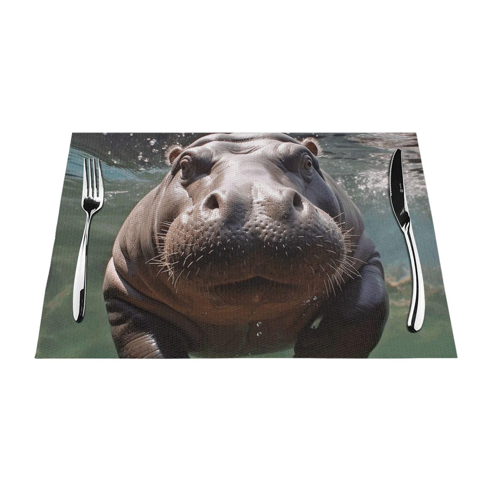 Placemats Set of 6 PCS Heat Resistant Non-Slip Place Mats for Dining Table Diving Hippo Placemats Wipeable Washable PVC Weave Table Mats for Party Kitchen Dining Decor