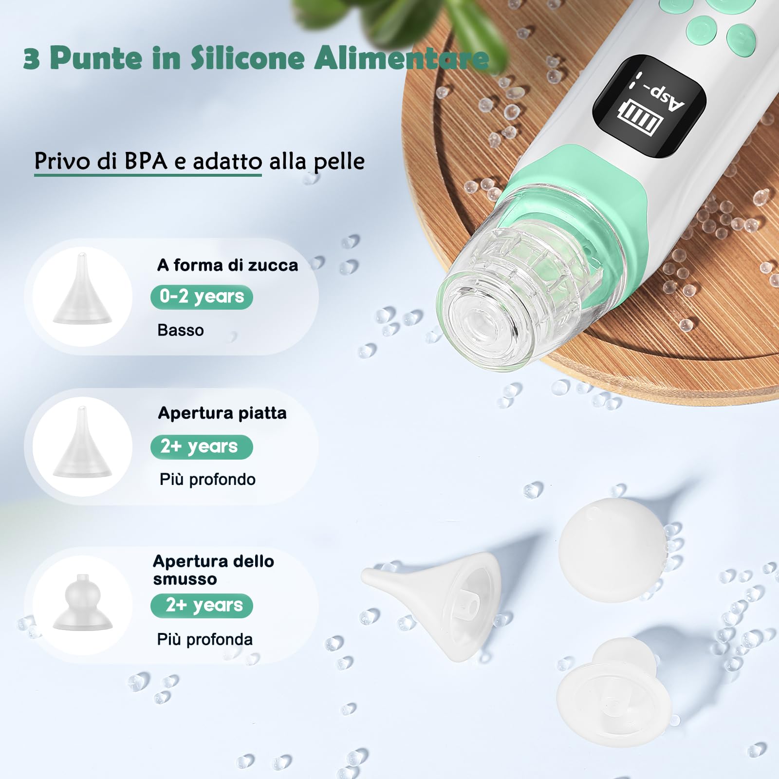 Baby Aspiratore nasale elettrico per neonati con 3 livelli di aspirazione & musica e luce, anti-riflusso per muco/moccio/popel, aspiratore nasale, bambino
