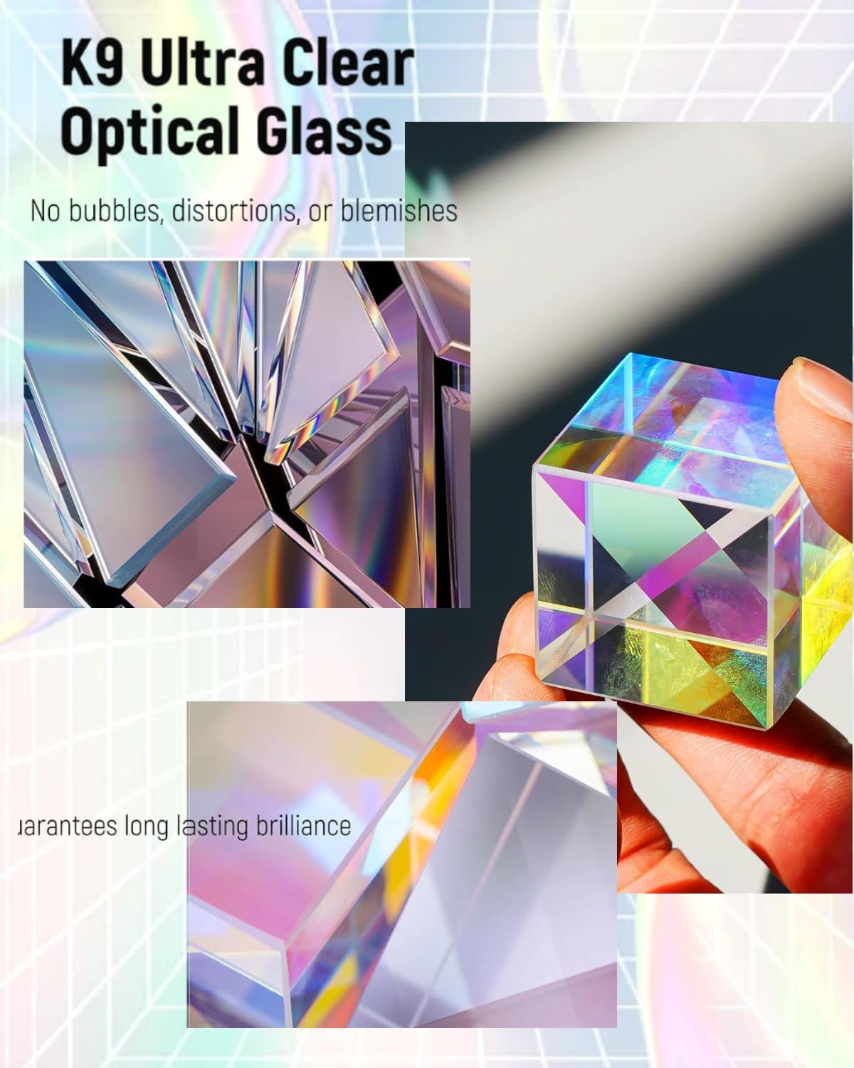 2 pcs Cubo de Cristal K9, Prisma óptico estándar de Seis Caras para decoración de fotografía, Viene con Bolsa de Terciopelo (2X 2X 2 cm)