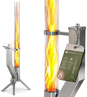 GARDENFLARE Smokeless Fire Pit - Outdoor Wood Pellet Fire Tube Stainless Steel firepit for Ambience Fire on Your Backyard, Patio, Porch & Garden (Silver, Classic)