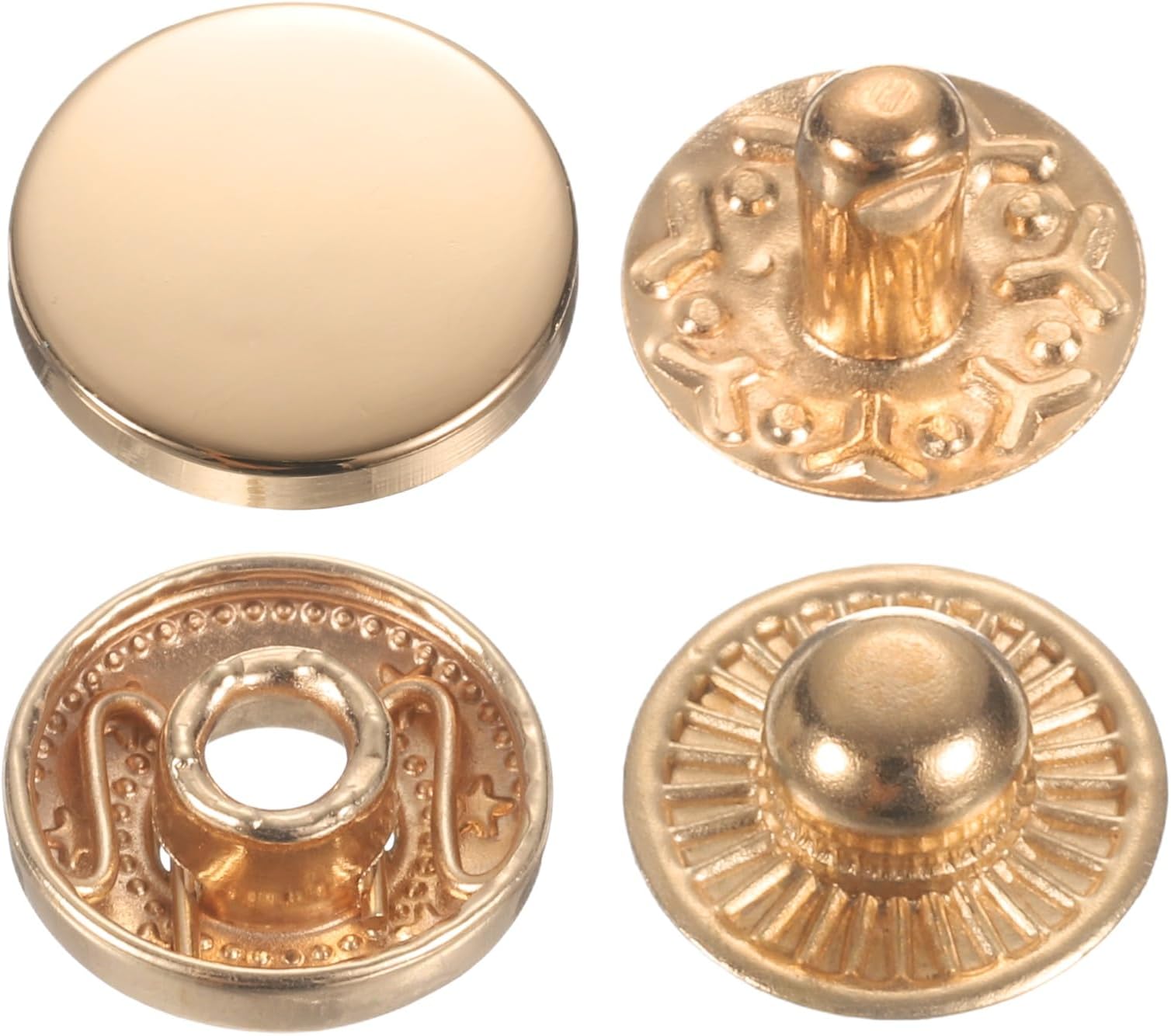QUARKZMAN 30 Sets 10 mm Press Stud Caps Metal Snap Buttons Alloy Sew-On Buttons for Bags Leather Marine Boat Canvas (Gold)