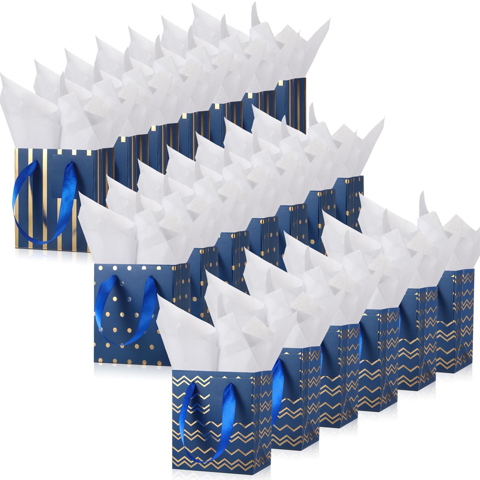Tenare 24 Pcs Small Gift Bags Mini Metallic Paper Bags Bulk Tiny with Handles Tissue Paper for Jewelry Gift Wrap Easter Mother's Father's Day Party