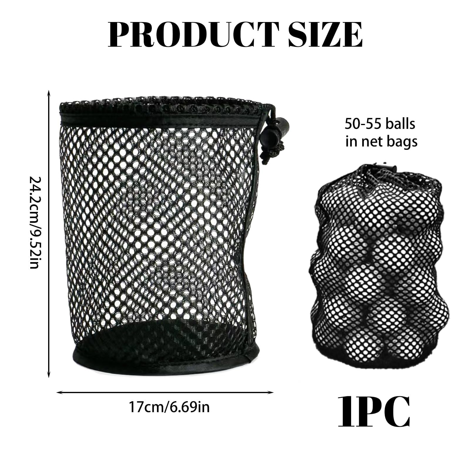 Netztasche für Golfbälle, groß, mit Kordelzug, mit Nylonseil, Kordelverschluss, Ballsammlerzubehör für Golfball, Tennis, Golfplätze, Shcool, Training, Schwarz , Modern und einfach