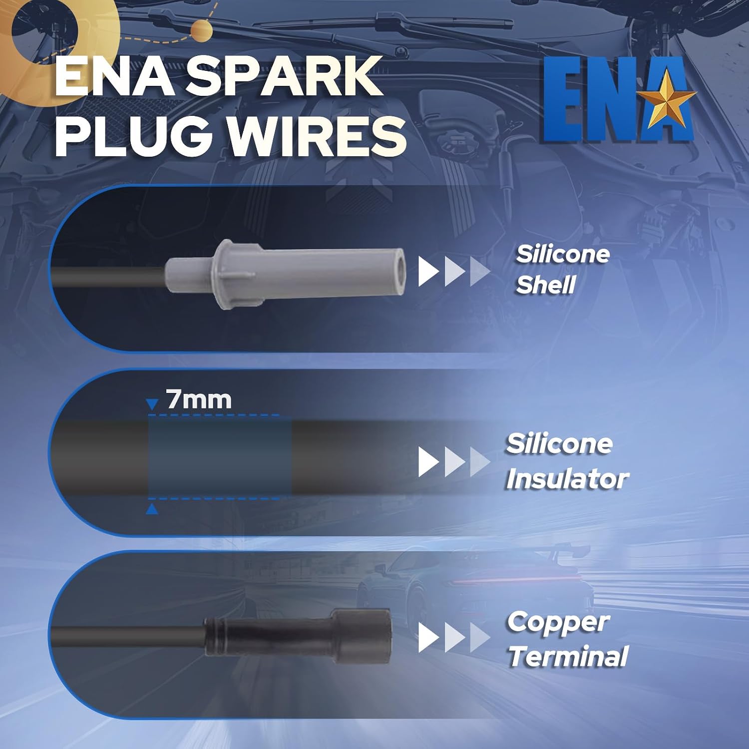 ENA Spark Plug Wire Set Compatible with Dodge Chrysler Volkswagen Grand Caravan Town & Country Voyager Pacifica Routan 2001-2010 V6 3.3L 3.8L Replacement for 27703 26054118 26054173
