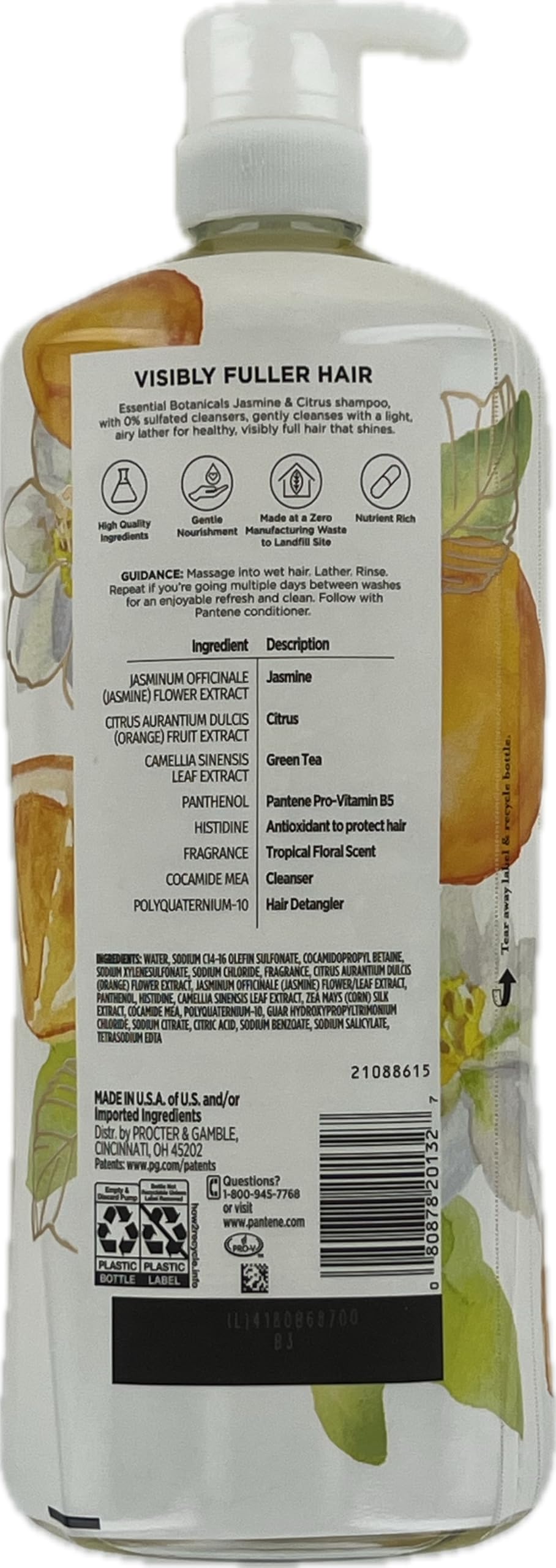 Amazon.com : Pantene Essential Botanicals Jasmine & Citrus Shampoo