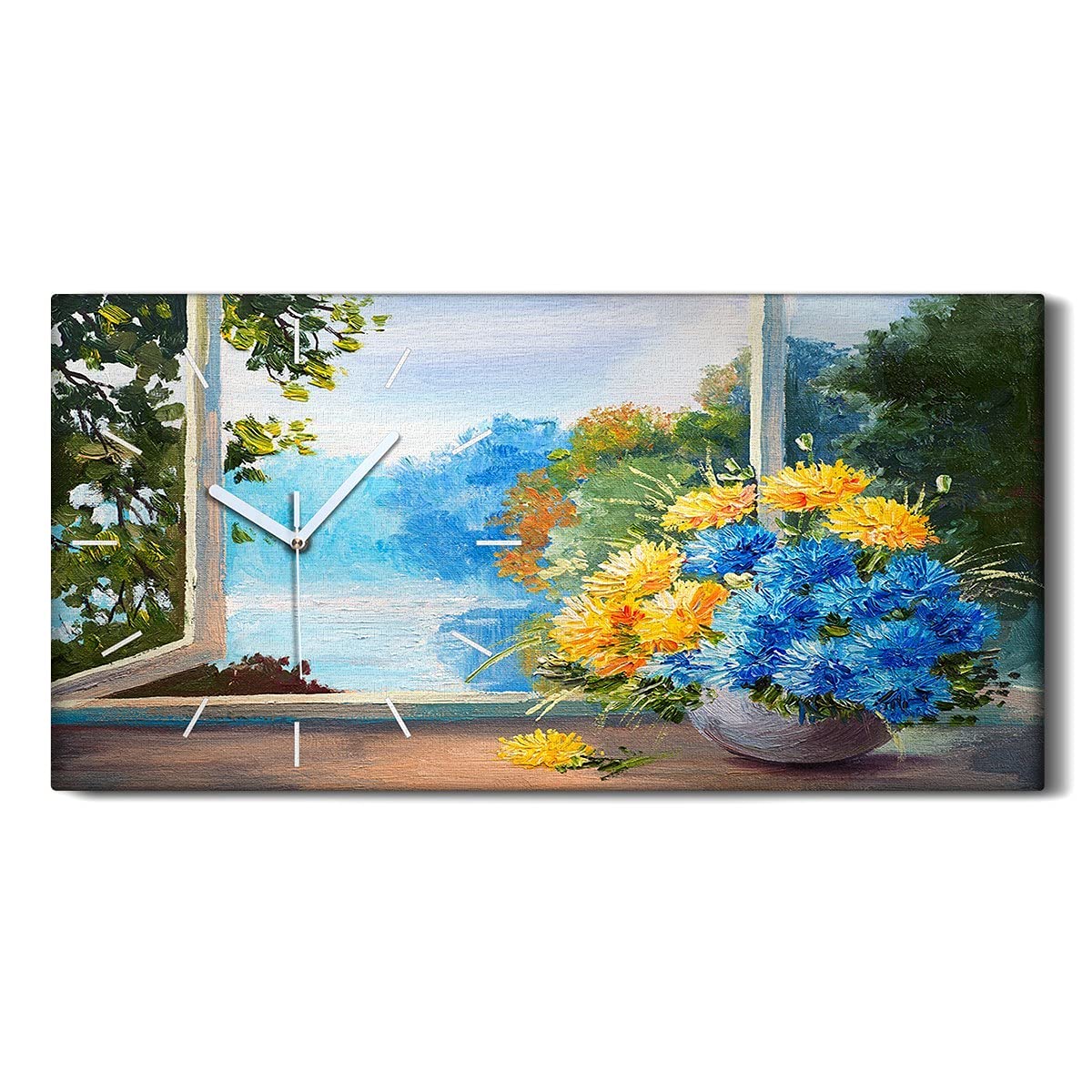 Horloge sur Toile Art Mural Moderne Fleurs Salon Chambre 60x30