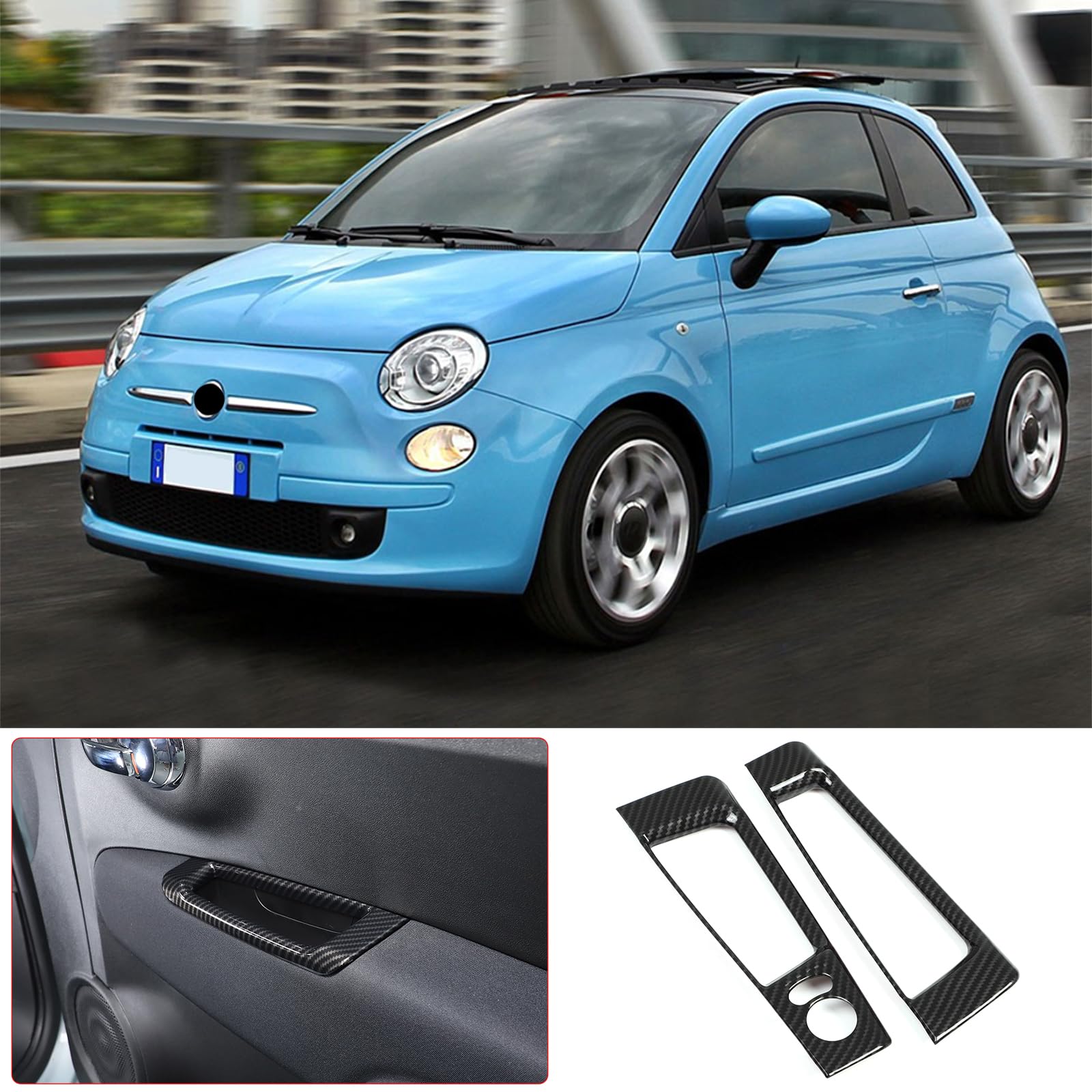 Fiat 500 Abarth 595 Autotür Innenverkleidung Griffmulde Rückspiegel Einstellung Schalter Rahmen Abdeckung ABS-Kohlefaser 2010-2022