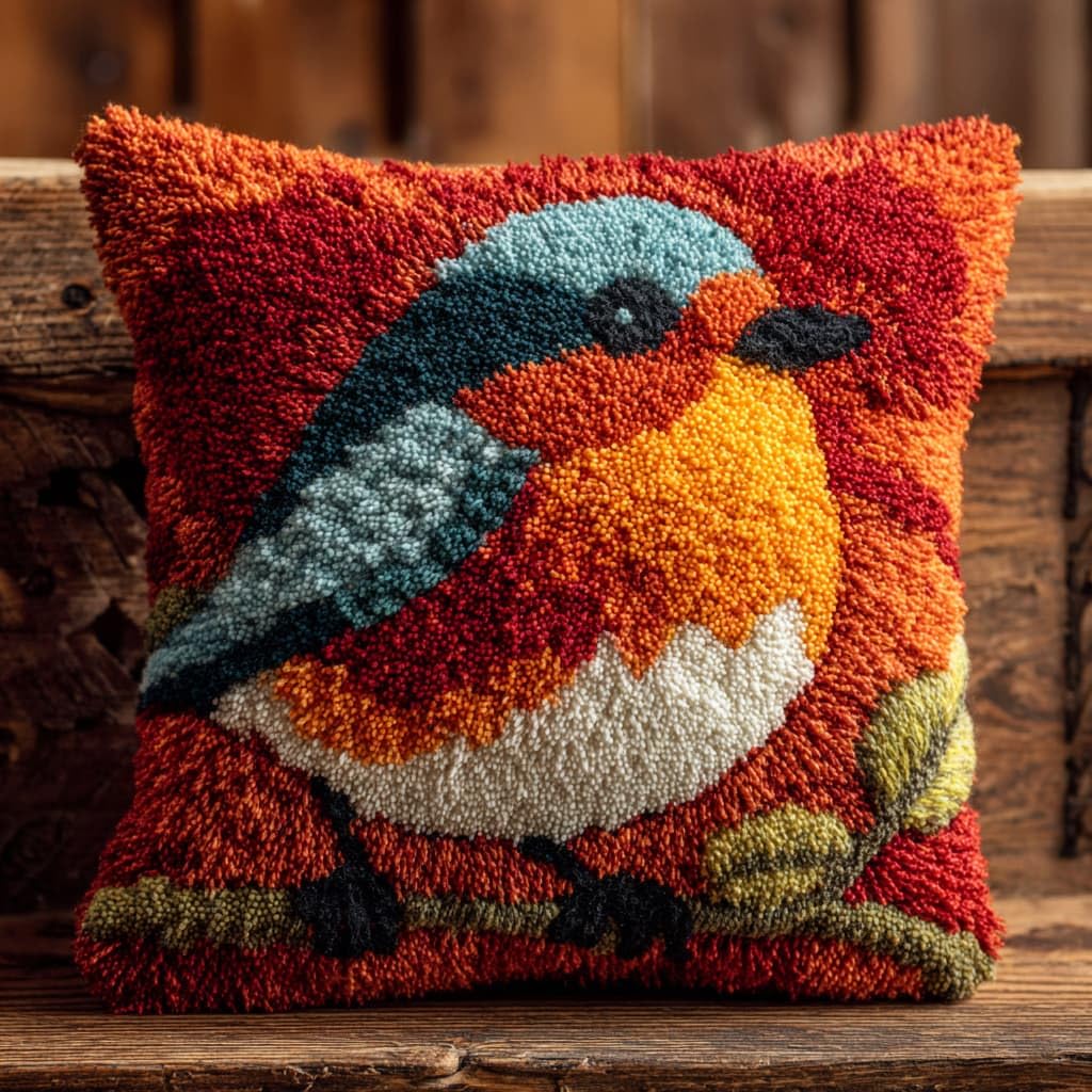 Taxpy Latch Hook Cushion Kits 17X17Inch, Animals Birds Latch Hook Pillow Case Kits Embroidery Kit, DIY Needlework Pillow Cover Cushion Rug Making Kit