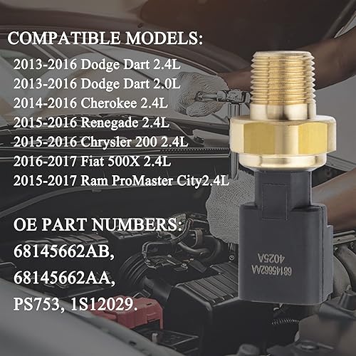 Miniatura 5 de 68145662AB Sensor de presión de aceite de motor de 3 pines para Dodge Dart 2013-2016 2.0L 2.4L, 200 2015-2016 2.4L, Jeep Cheroke 2014-2016, Fiat