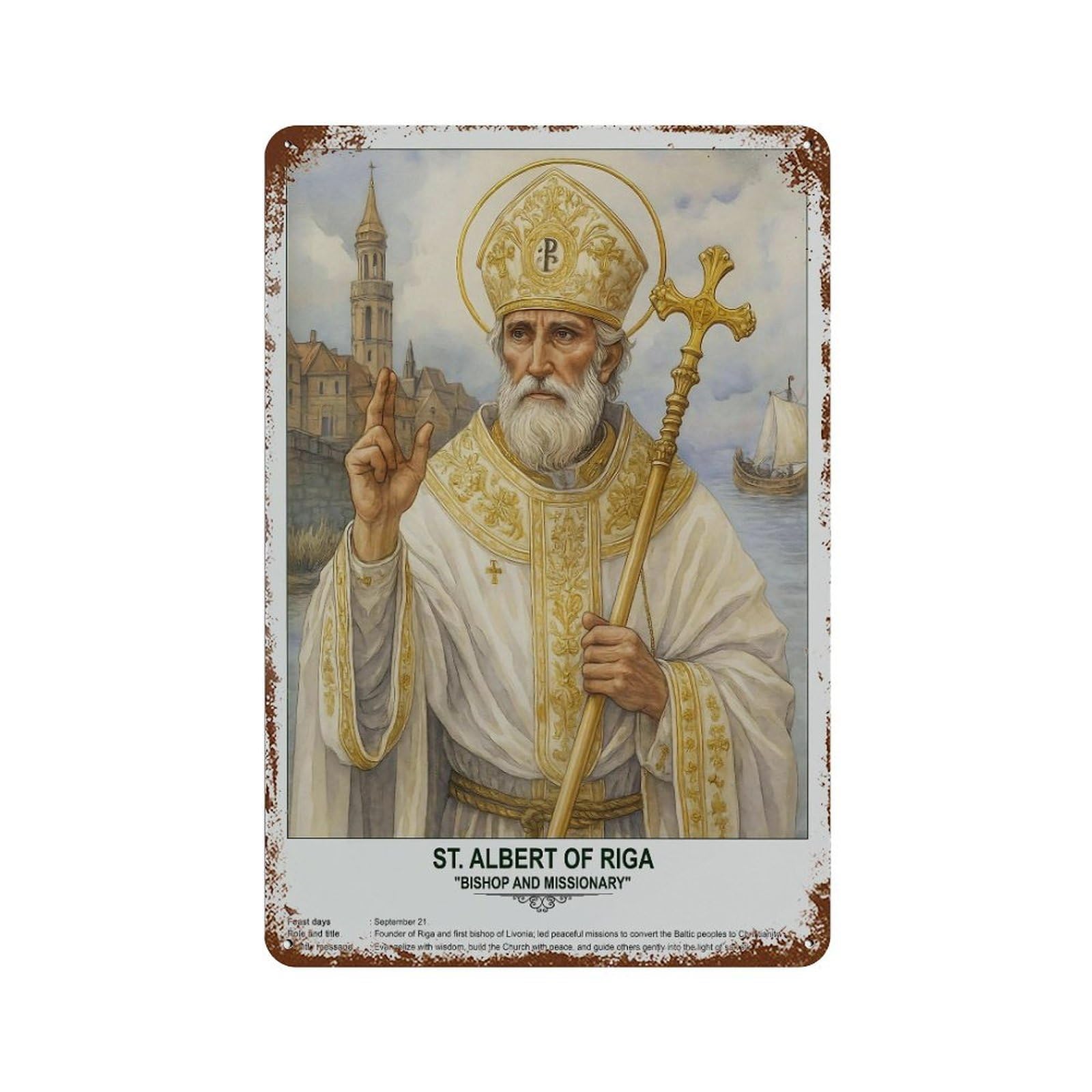 xiaoxiaoshen St. Albert of Riga, Sacred Art Wall Decor Art Metal Tin Poster Modern Home Decor Art Home Bar Shop Decorations Vintage Sign 30x20cm