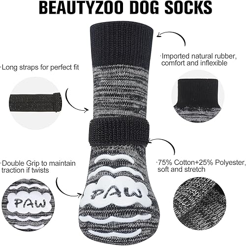 Miniatura 2 de BEAUTYZOO Calcetines antideslizantes para perros pequeños, medianos y grandes, protector de patas de perro con agarre para suelos de madera dura,