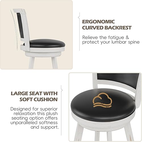 Miniatura 5 de Betterhood Taburetes de bar giratorios de 24 pulgadas de altura de mostrador, taburetes de bar con respaldo alto con asiento tapizado de piel