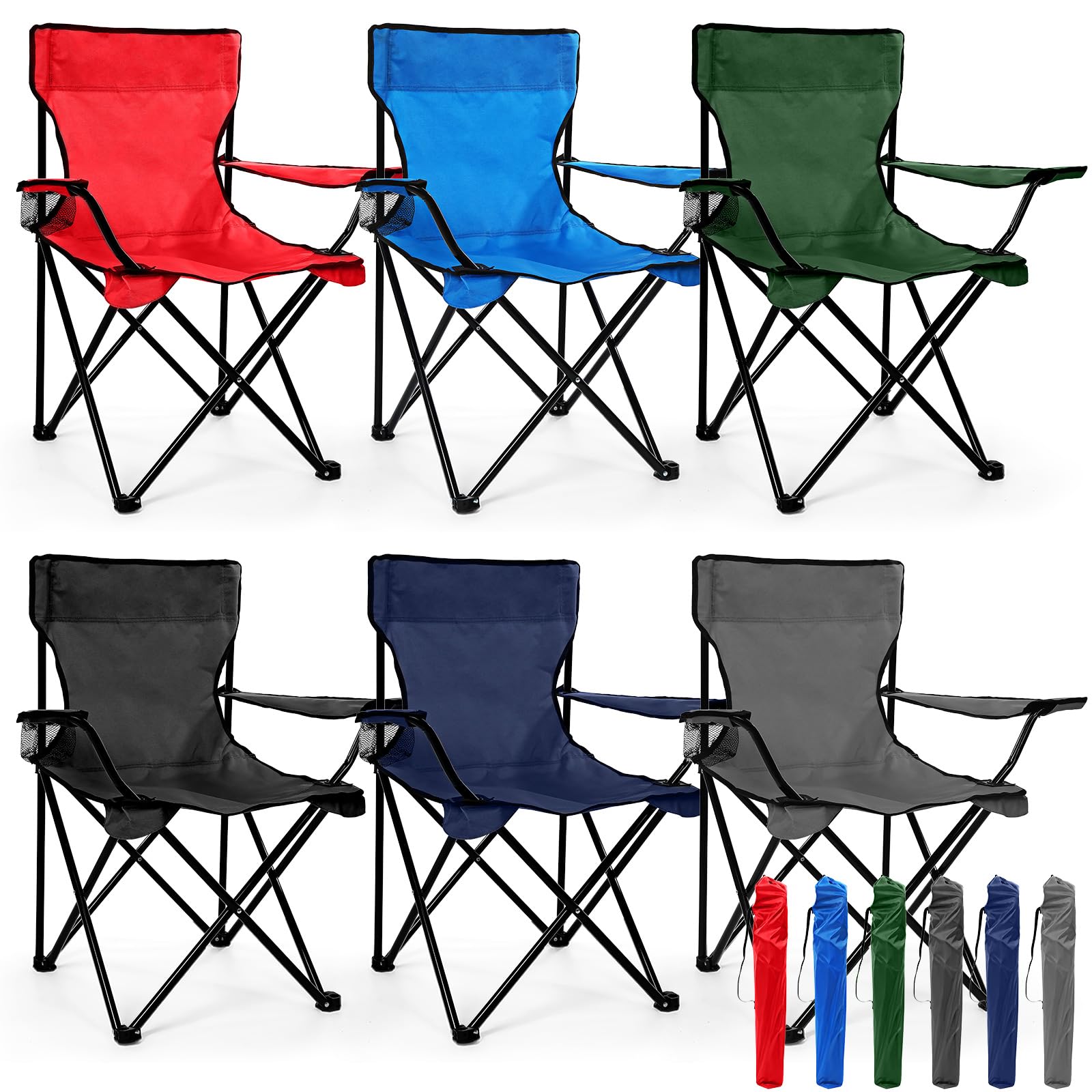 6 Pcs Portable Camping Chairs, Enjoy the Outdoors with a Versatile Folding Chair, Folding Lawn Chairs with Cup Holder and Carry Bag for Picnic Camping Beach and Sports, Support 286 Lbs 6 Colors