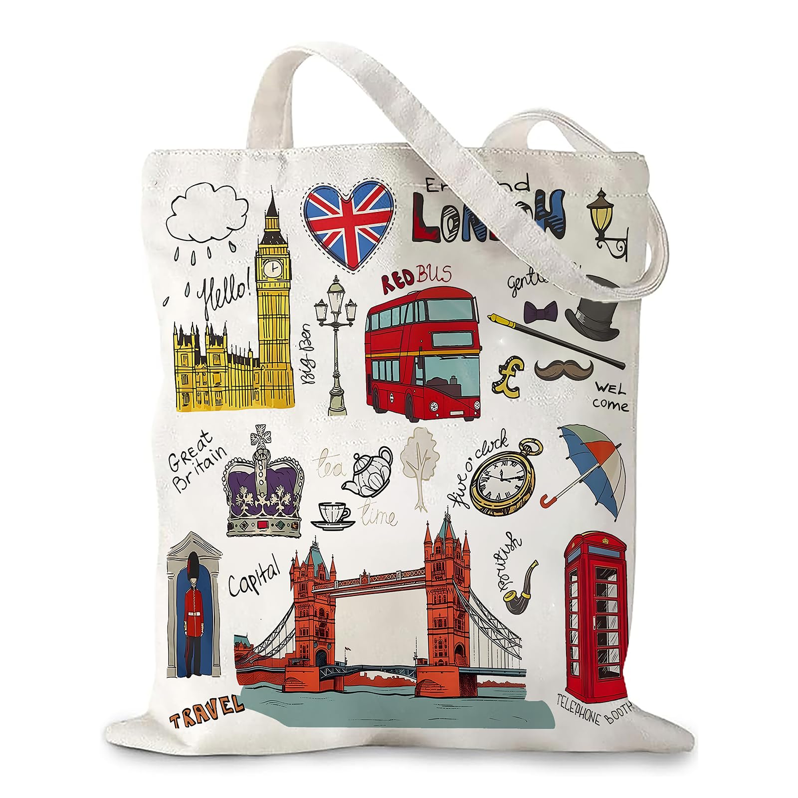 Leseogye London Tote Bag, Double-Sided Print Canvas Tote Bag, London Souvenirs, Reusable Shopping Bags, London Souvenirs Gifts for Birthday Housewarming Vacation Memory