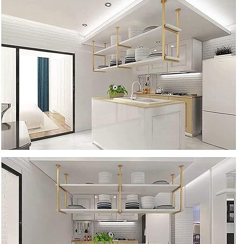 Miniatura 6 de Shelves Hanging Floating Shelf - Nordic Iron Solid Wood 2 Tier Ceiling Mounted Storage Rack, Bar Restaurant Hanging Decorative Stand With Iron