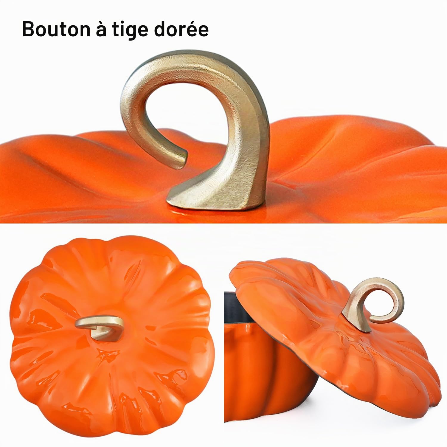 Flavehc Cocotte en Fonte en Potiron avec Couvercle 3,1 L Cocotte en Fonte en Cast Iron pour Pain Potiron en Fonte Émaillée Orange avec Poignées