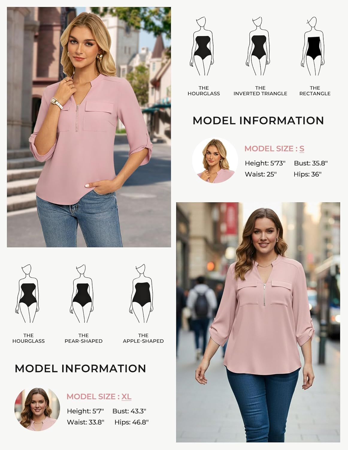 Womens Business Casual Tops,3/4 Sleeve Henley Shirts with Zip Up,Office Work Blouses Lightweight Summer - Image 6