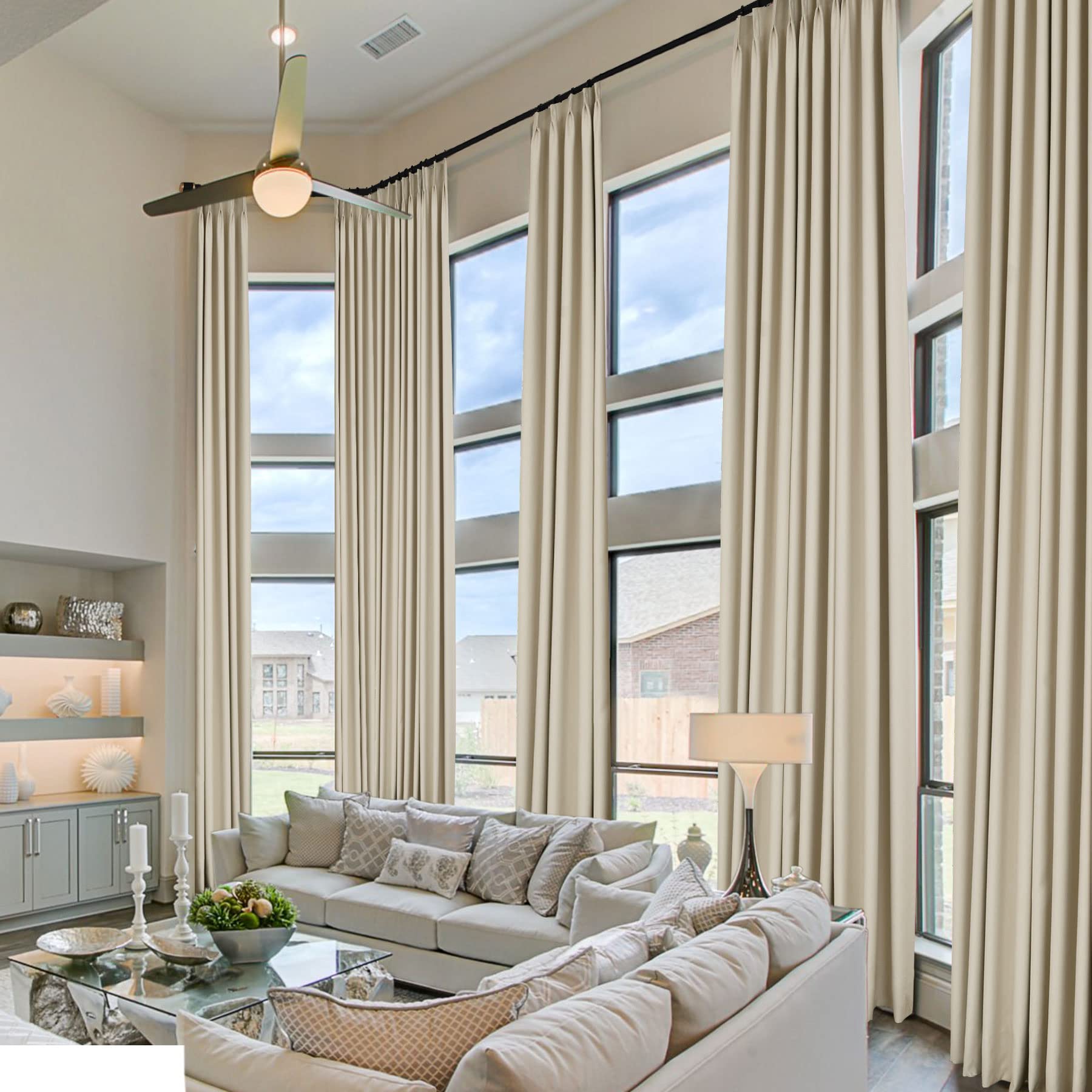 Frelement Blackout Curtains Pinch Pleat Curtains for Traverse Rod and Track 156 Inches Extra Long Curtains for Tall Windows Privacy Thermal Insulated Drapes, 50" W x 156" L, 2 Panels, Ivory