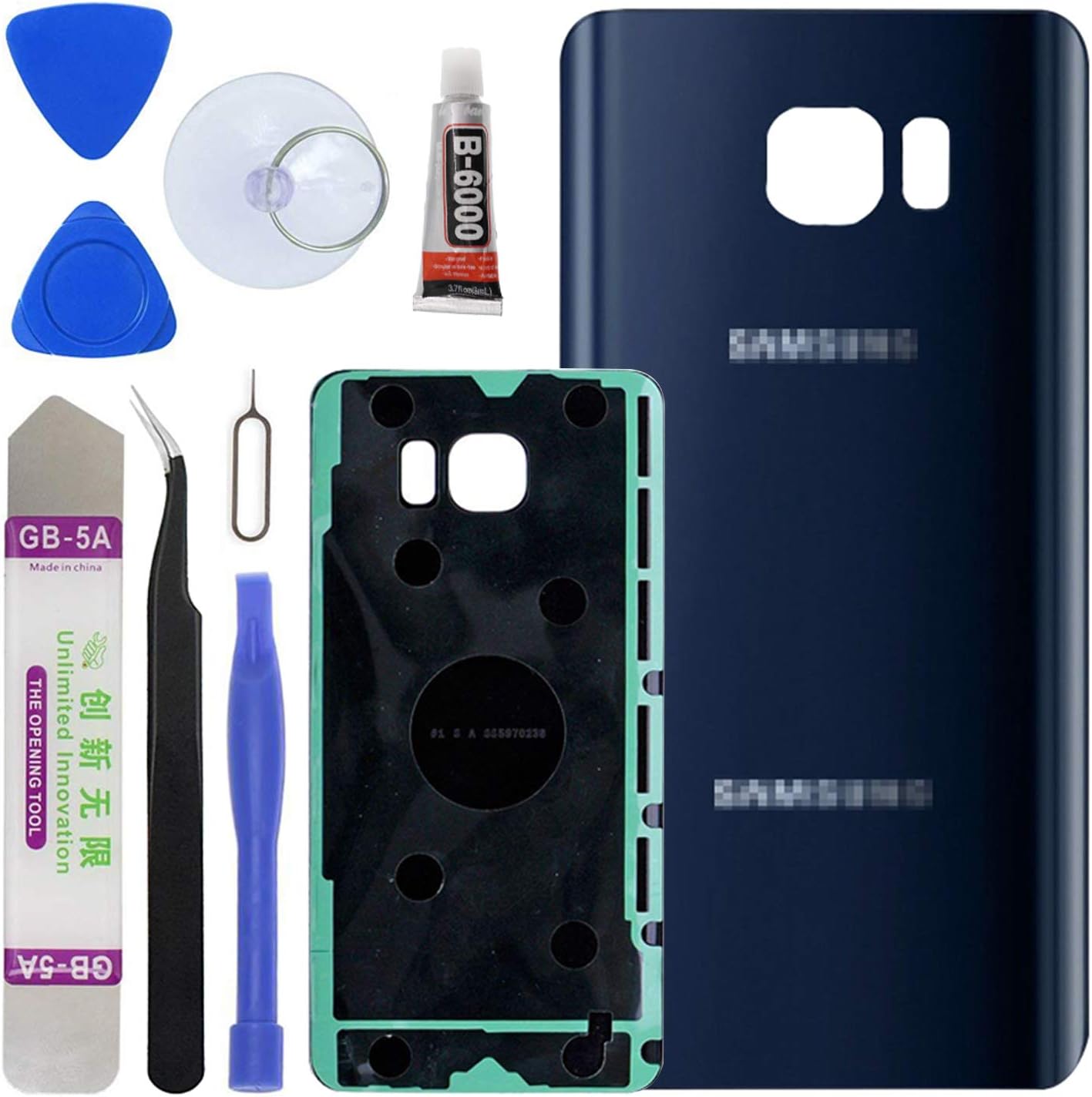 LUVSS New Back Glass Replacement for [Samsung Galaxy Note 5] N920 (All Carriers) Rear Cover Glass Panel Case Door Housing with Opening Tools Kit (Blue)