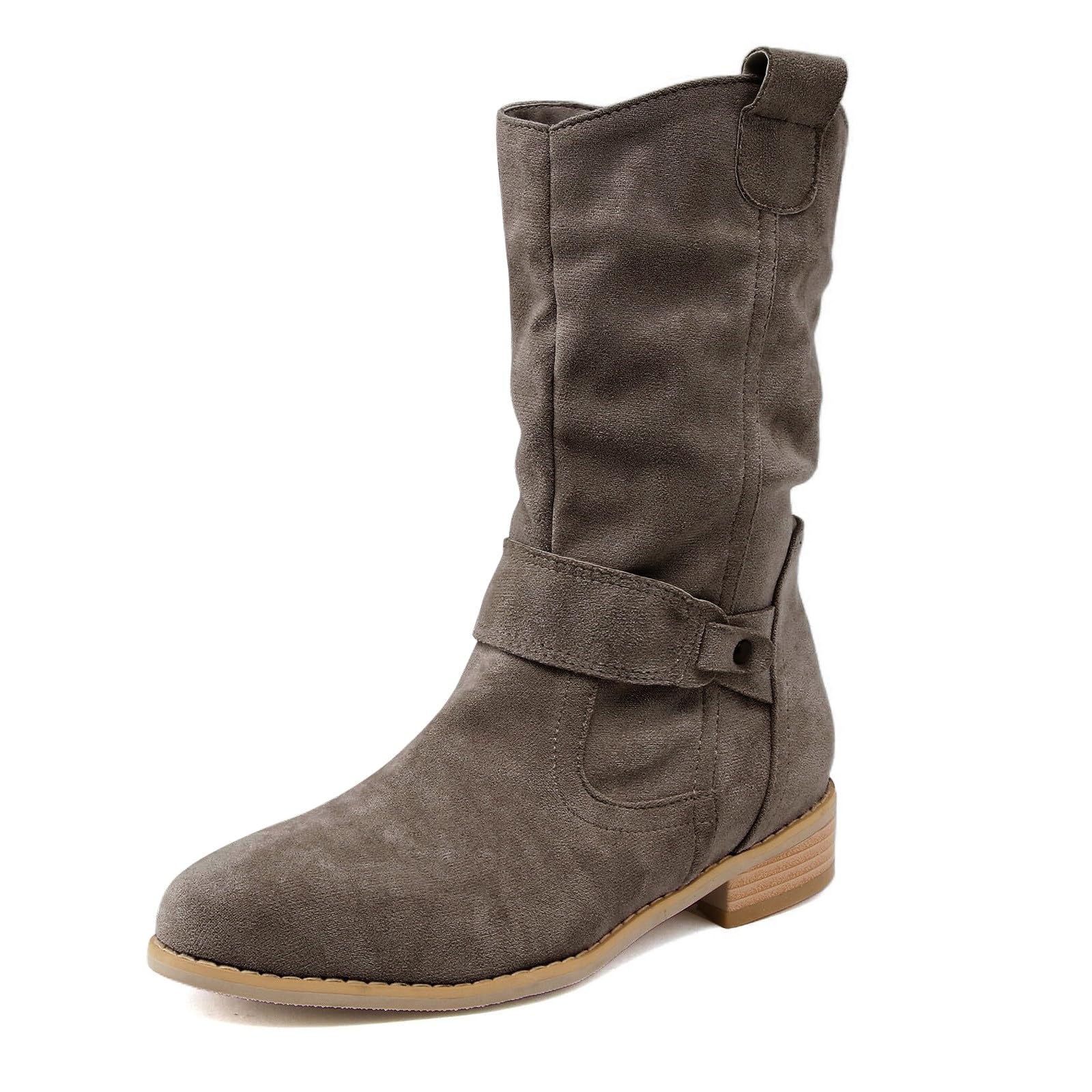 Generisch Botas de equitación de invierno para mujer, comercio exterior, otoño e invierno, botas de mujer, tela vaquera, tacón cuadrado, tacón bajo, hebilla de cinturón, botas altas