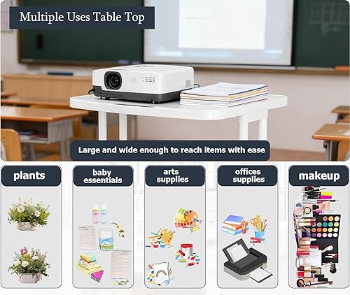 Miniatura 3 de Carrito de cocina de almacenamiento de 3 niveles con mesa, marco de metal blanco con cestas de plástico, carrito móvil funcional con ruedas,