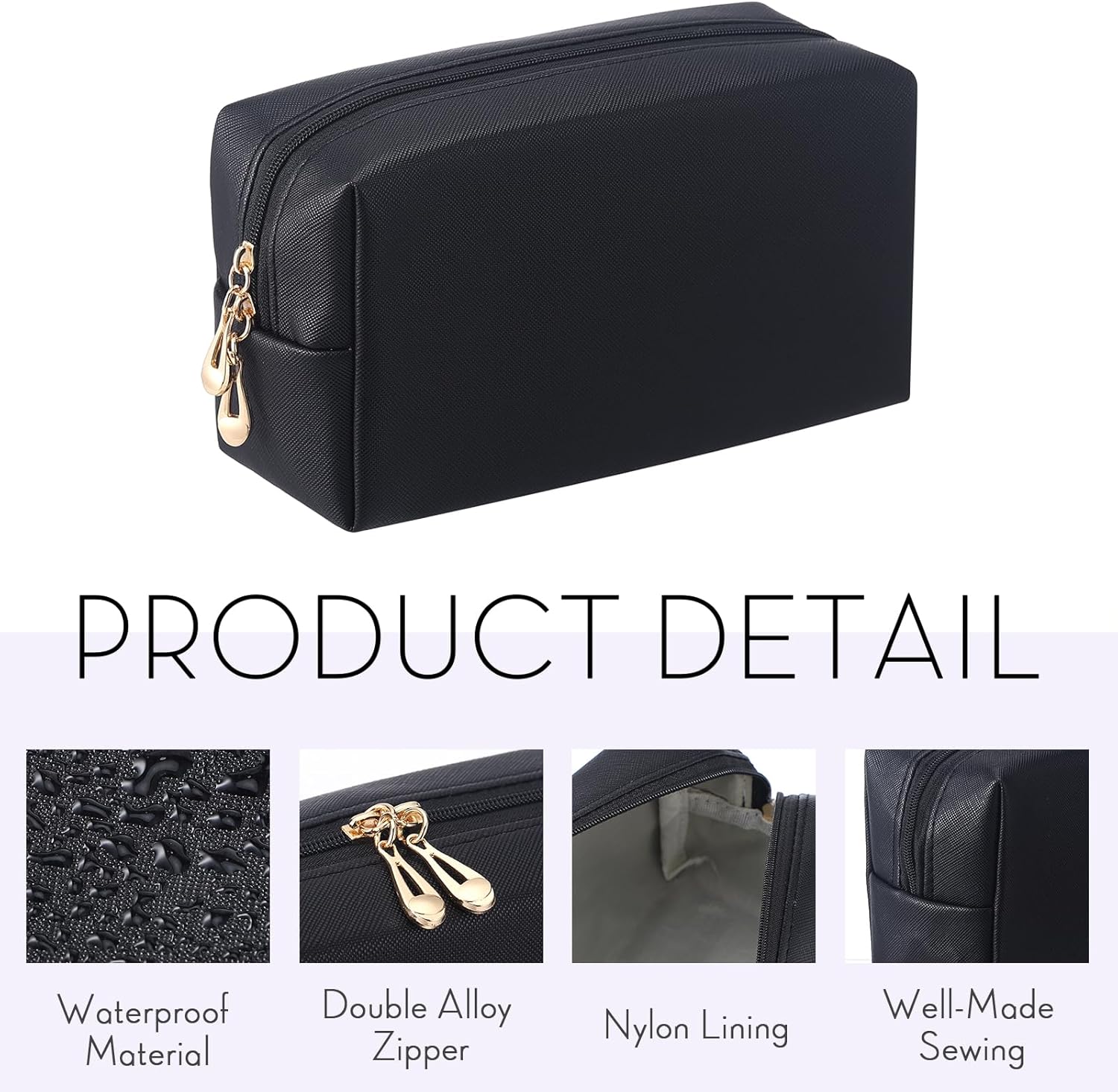 Kigeli 15 Pcs Aesthetic Makeup Bags PU Leather Cosmetic Pouches Waterproof Plain Toiletry Bags Makeup Pouches Bulk for Women Party Gift Travel Storage Organizer (Black) - Image 2