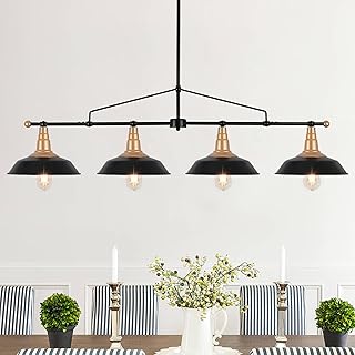 Linear Chandelier Black and Gold Dining Room Light Fixture 4-Light Modern Linear Chandelier Black Industrial Kitchen Island Lights 48'' Farmhouse Chandeliers for Dining Room Pool Table