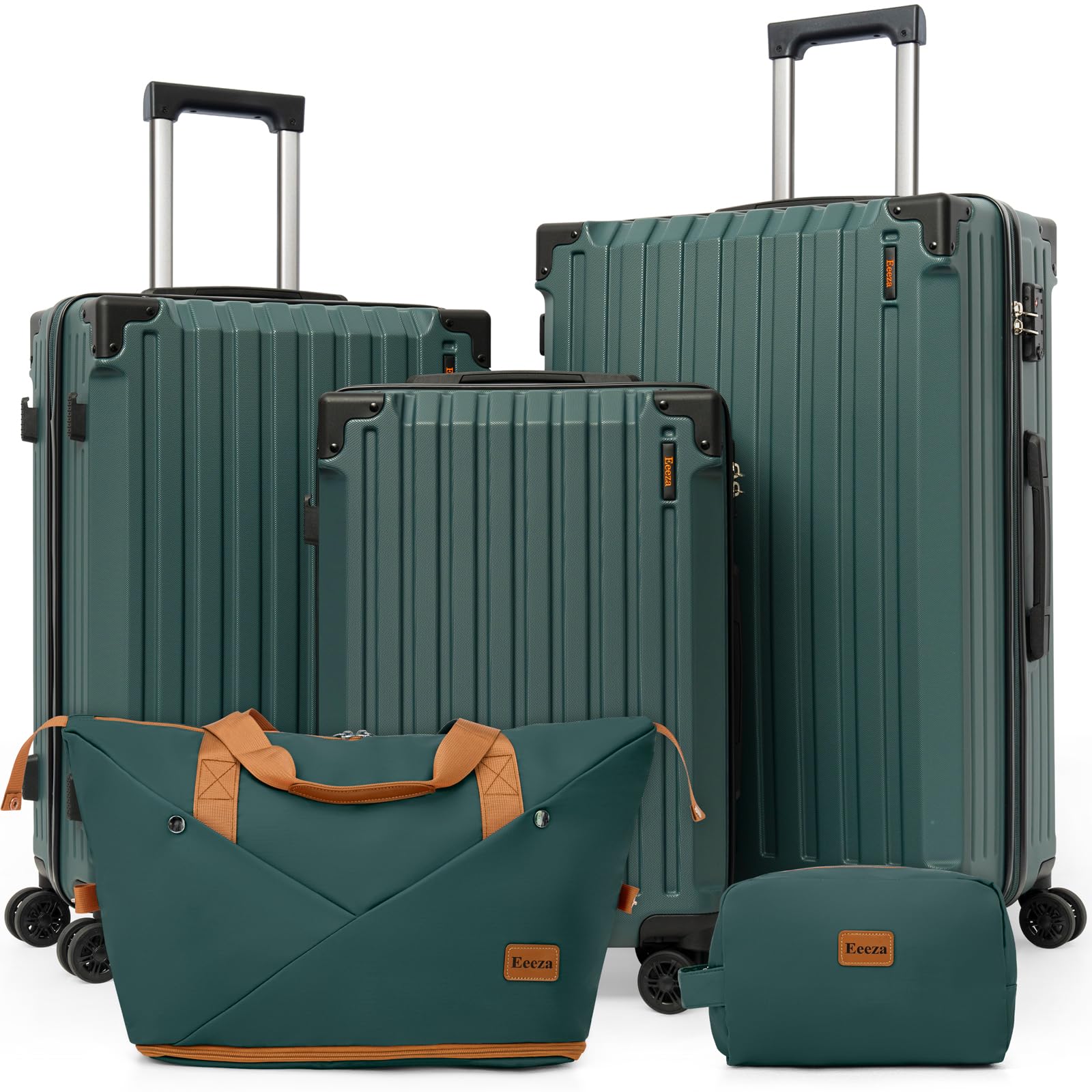 Luggage Sets 5 Piece,Lightweight Durable Hardshell,20/24/28 Inch | Suitcase Set with 360° Spinner Wheels,TSA-Approved Lock,ABS Material,Hardside Luggage for Family Travel, Business,Vacation DarkGreen 5 Piece Sets (20/24/28/DB/TB)