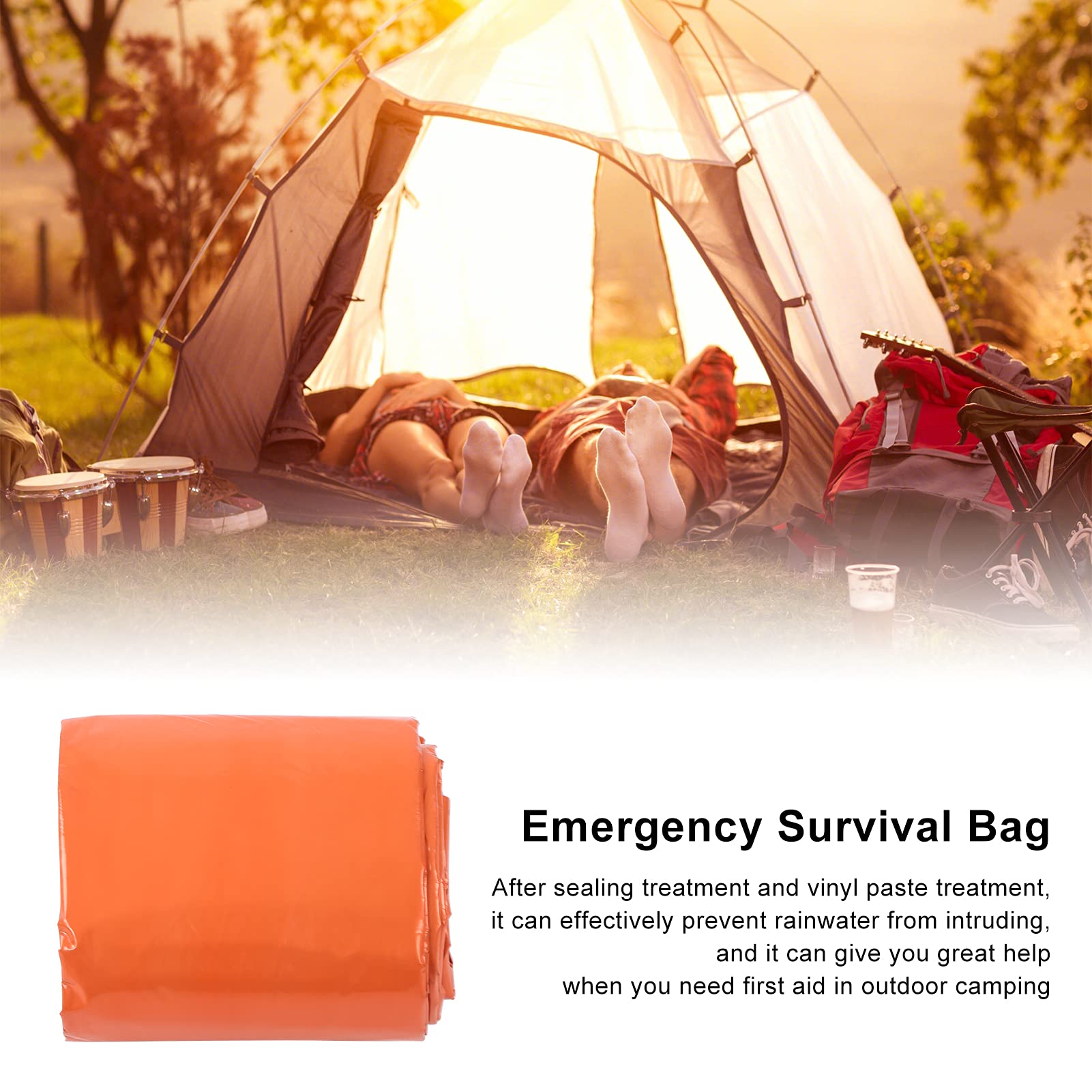 Emergency Survival Sleeping Bags, PE Aluminum, Film, Orange Thermal Bivy Sack Blanket for Camping Hiking