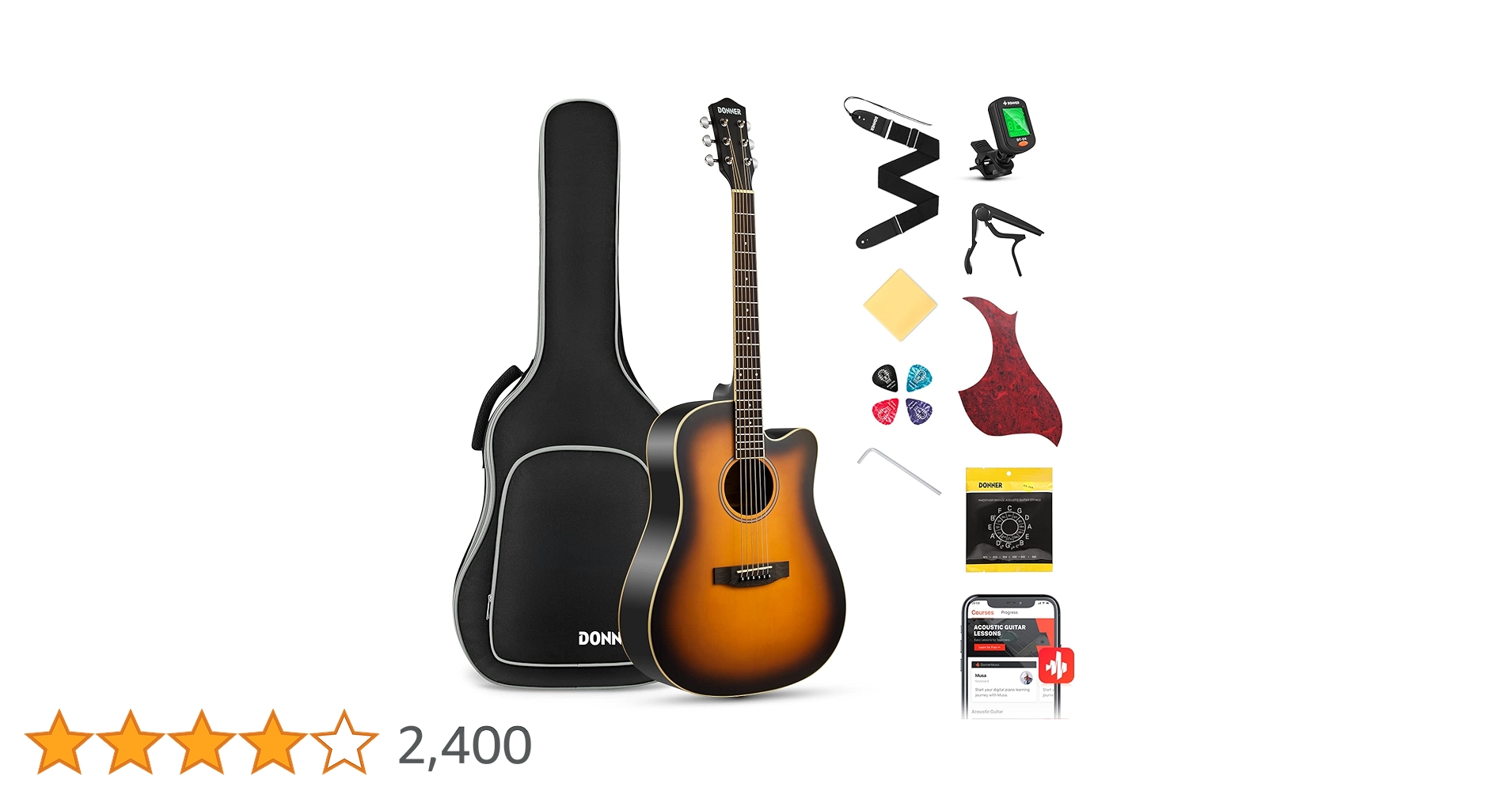 poulainDonner DAG-1CB アコースティックギター Amazon.com: Donner Black Acoustic Guitar for Beginners