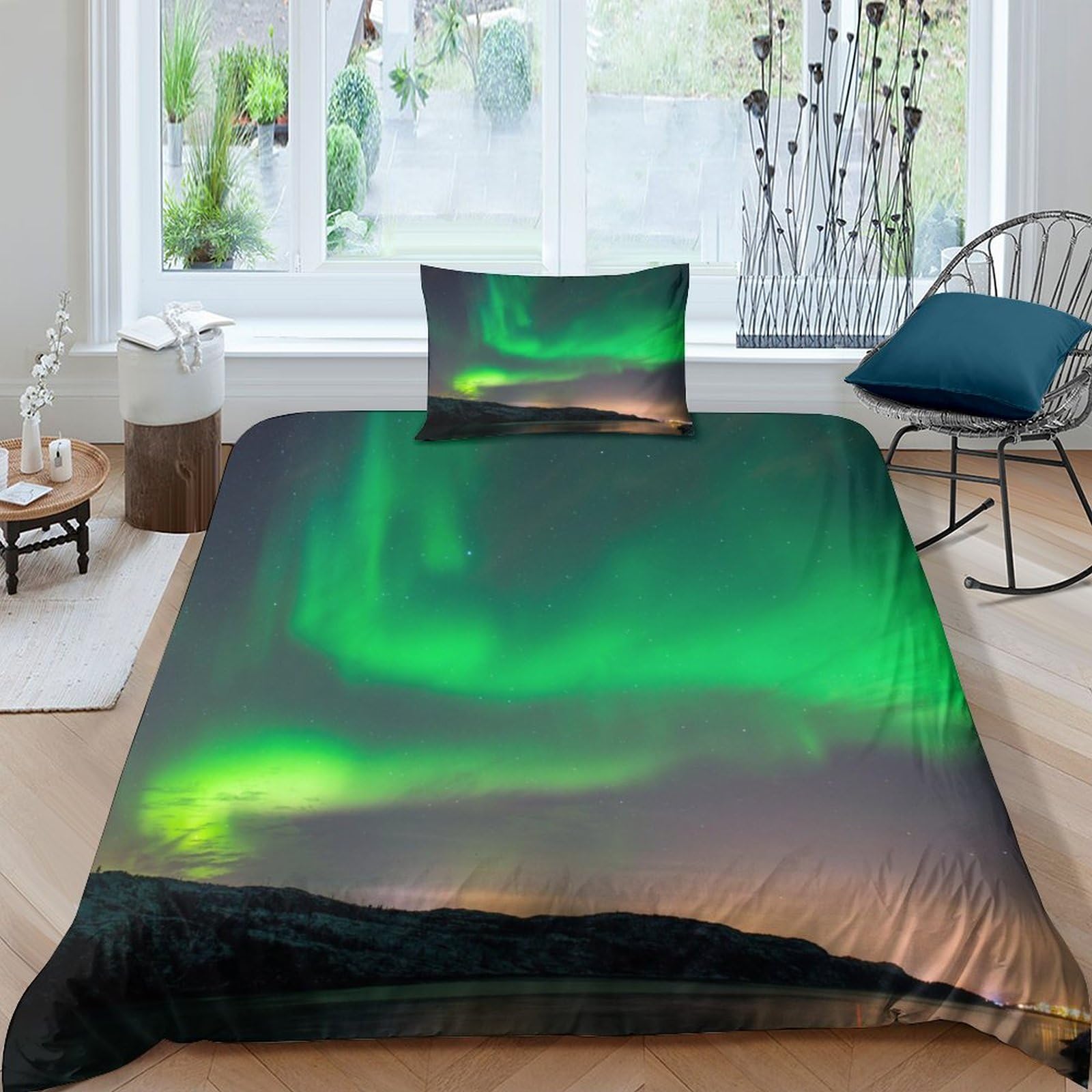BARDYS Aurora Hot Choice for Boys，girls Bedding Set with Zipper Closure 3D Printed Comforter Cover Nature Duvet Cover Set Soft Microfiber Quilt Cover with Pillowcaser Single（135x200cm） — image 1