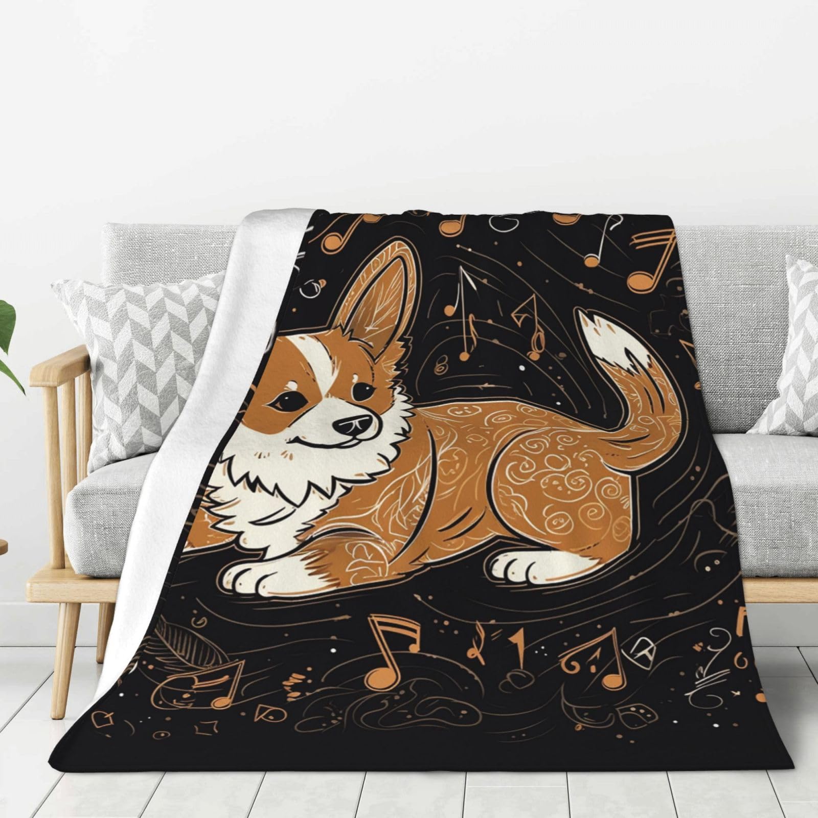 Couverture en flanelle corgi musique plaid doux lit canapé 127x100