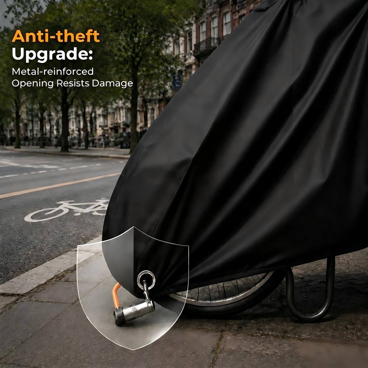 Housse de vélo cargo d'extérieur HICOVER 600D très résistante - Étanche - Protection UV - Pour tricycle adulte - Avec triangle coupe-vent et bande réfléchissante
