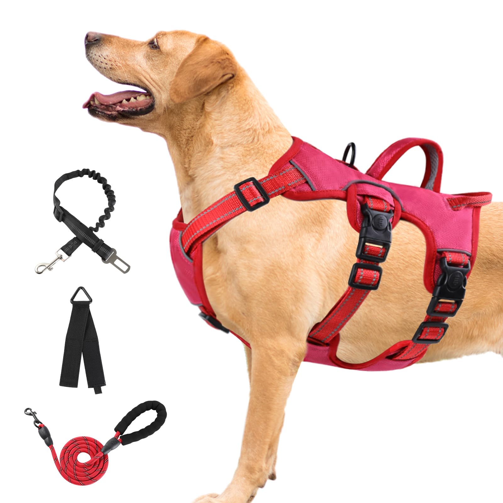 Escape Proof Dog Harness Large Sized Six Point Adjustable, Soft Padded Full Body No Pull Dog Harness and Leash Set, Reflective Dog Vest Harness with Handle, Dog Harness for Large Size Dog(Pink, L)
