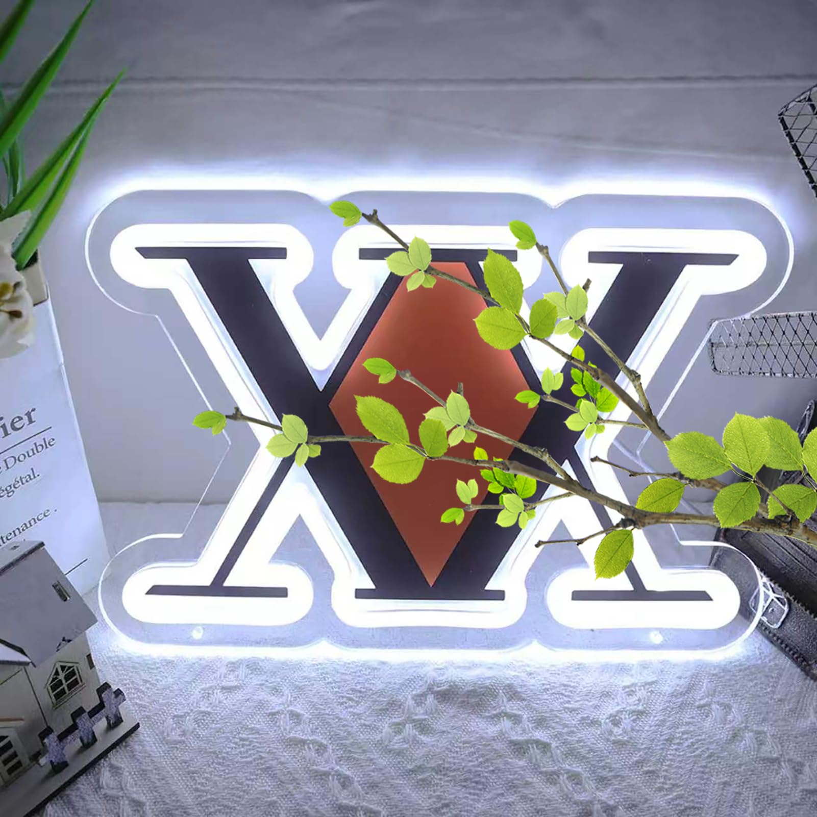 X Red Diamond Neon Sign Dimmable Japanese Anime LED Acrylic Wall Decor, Gaming Lights Sign for Room Man Cave Bedroom Game Roon Bar Party Decor, 5V Usb 12"×7.9"
