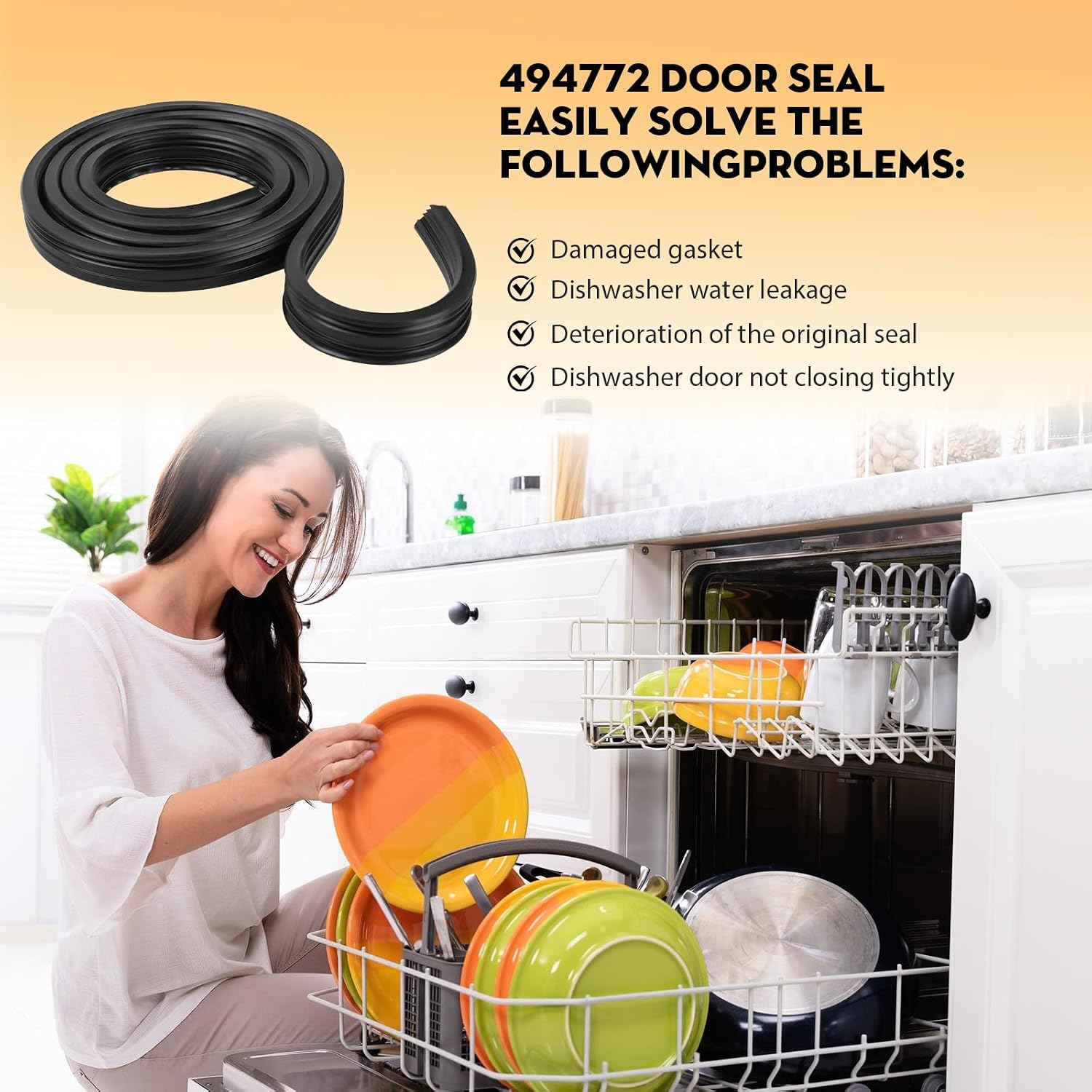 00494772 Dishwasher Rubber Door Seal Replacement Part Compatible with Samsung/Bosch Dishwashers Door Gasket Seal Replace 494772 2077491 AP434178 PS4222432 AP3768902 PS3472895 PS8723143