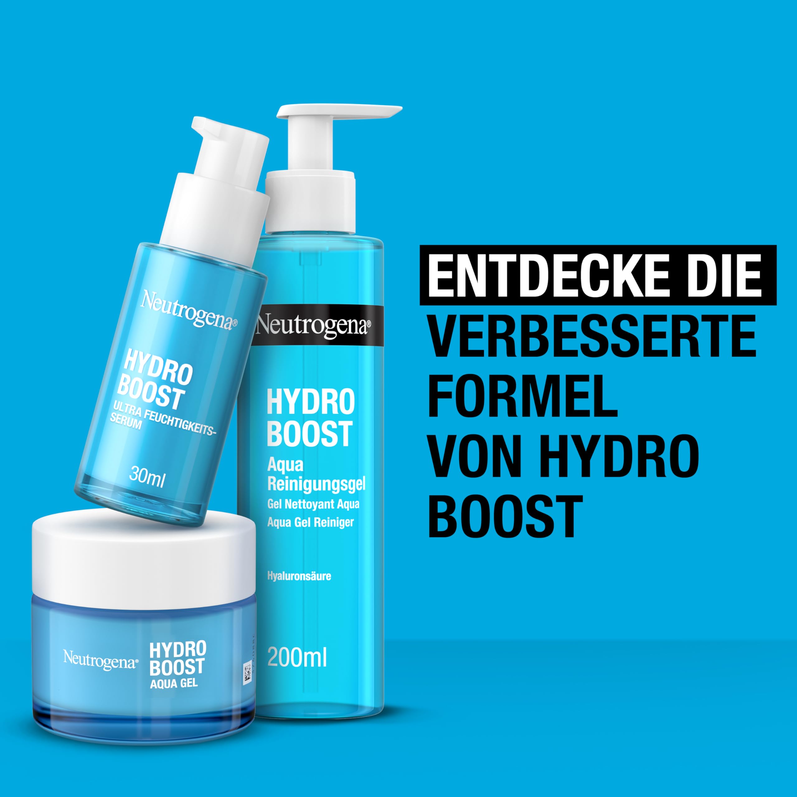 Neutrogena Hydro Boost Skincare Set mit Aqua Reinigungsgel, Aqua Perlen Gesichtsserum und Aqua Gel Gesichtscreme, Gesichtsreinigung- und pflege mit Hyaluronsäure, optimal als Geschenkset