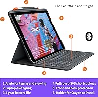 Vista 5 de Logitech Funda con teclado para iPad (7ª, 8ª y 9ª generación) Slim Folio con teclado inalámbrico integrado (grafito)