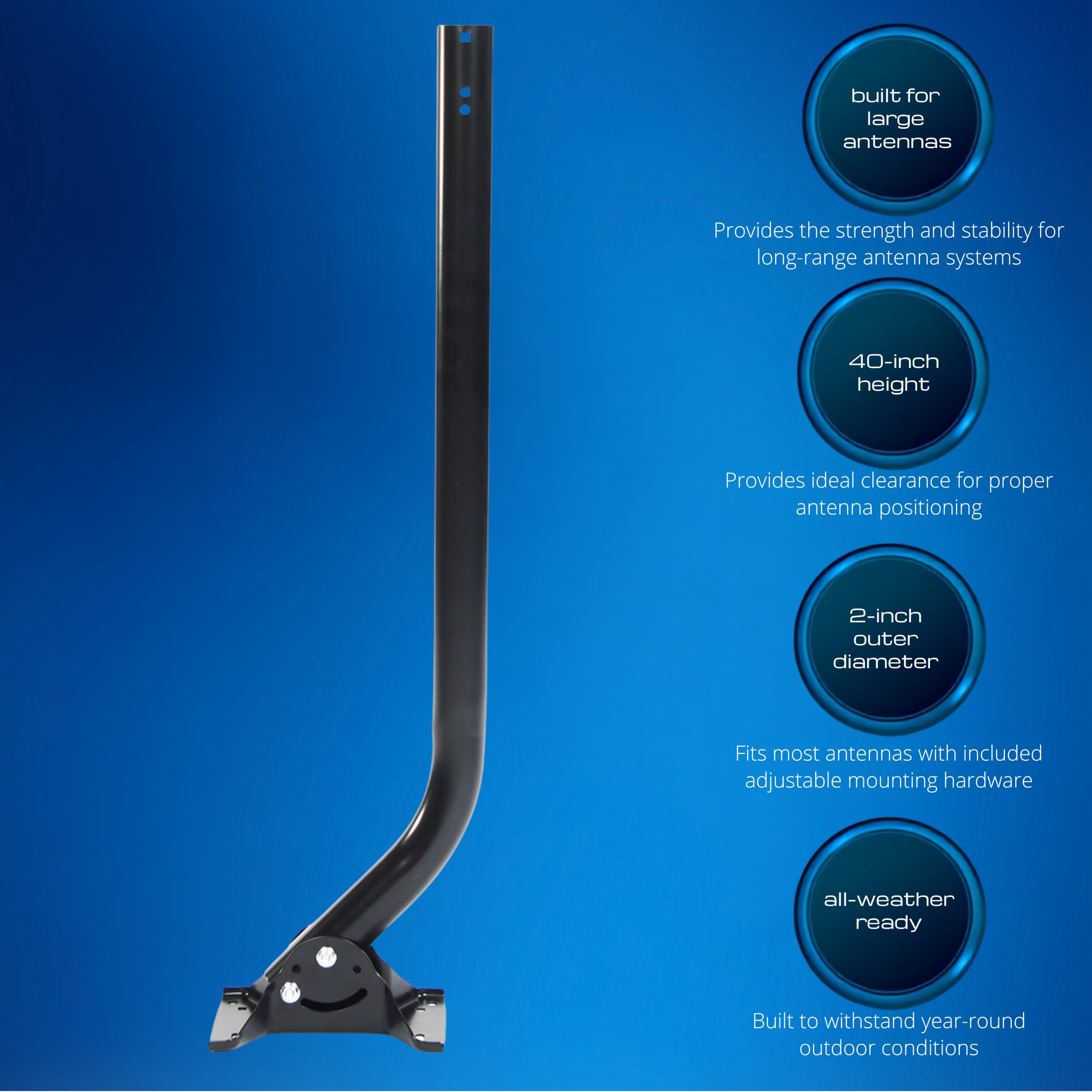 Antennas Direct ClearStream - Mástil universal, 40 pulgadas con hardware y base giratoria, poste y base de acero recubierto de polvo para todo tipo de clima, fácil de instalar (negro)