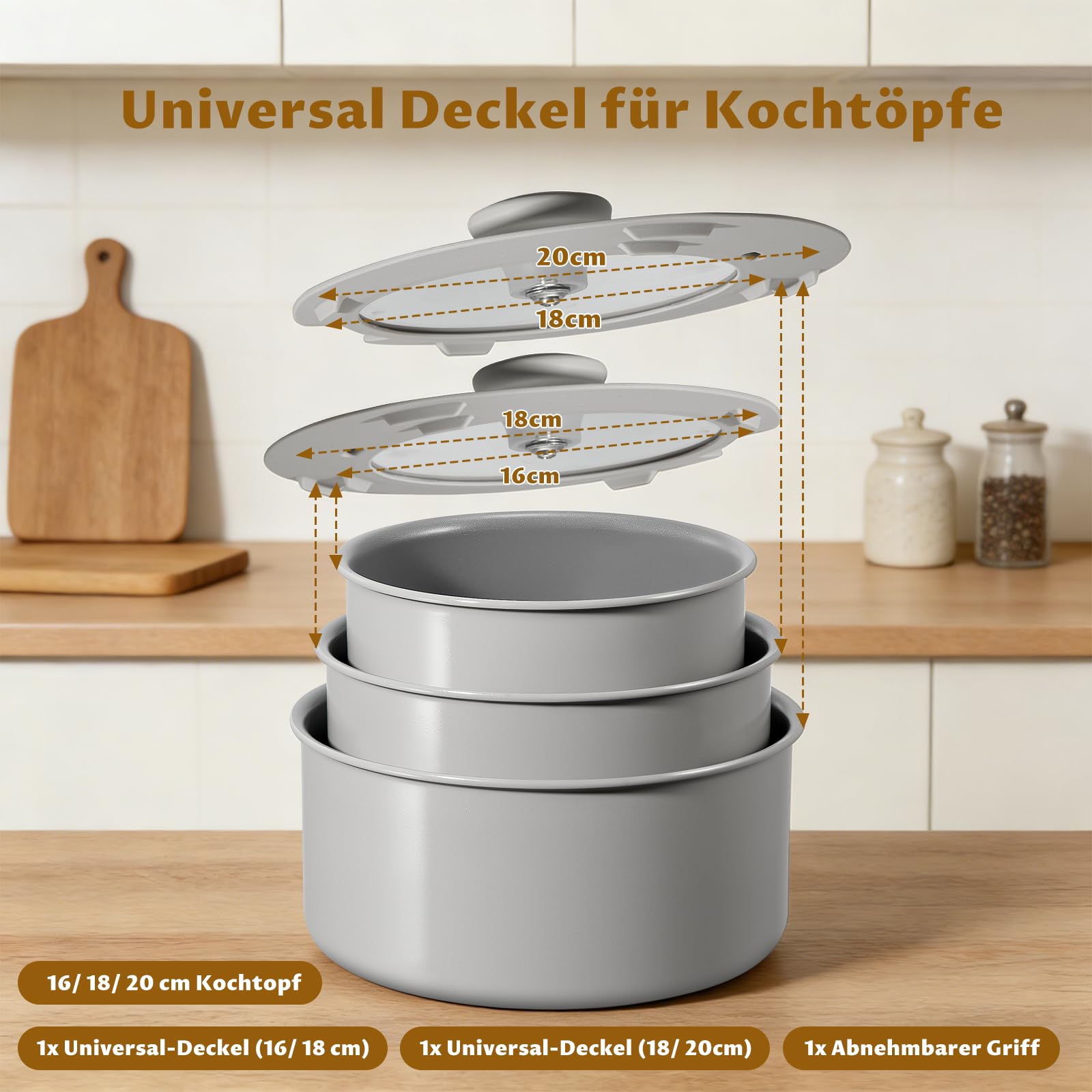 BLAZANT Topfset Induktion, Antihaft Keramik Töpfe mit abnehmbarem Griff | Kochtopf-Set für alle Herdarten, Molekular-Induktionsboden, PTFE/PFOA-frei, platzsparend für Camping & RV, 2 Universaldeckel