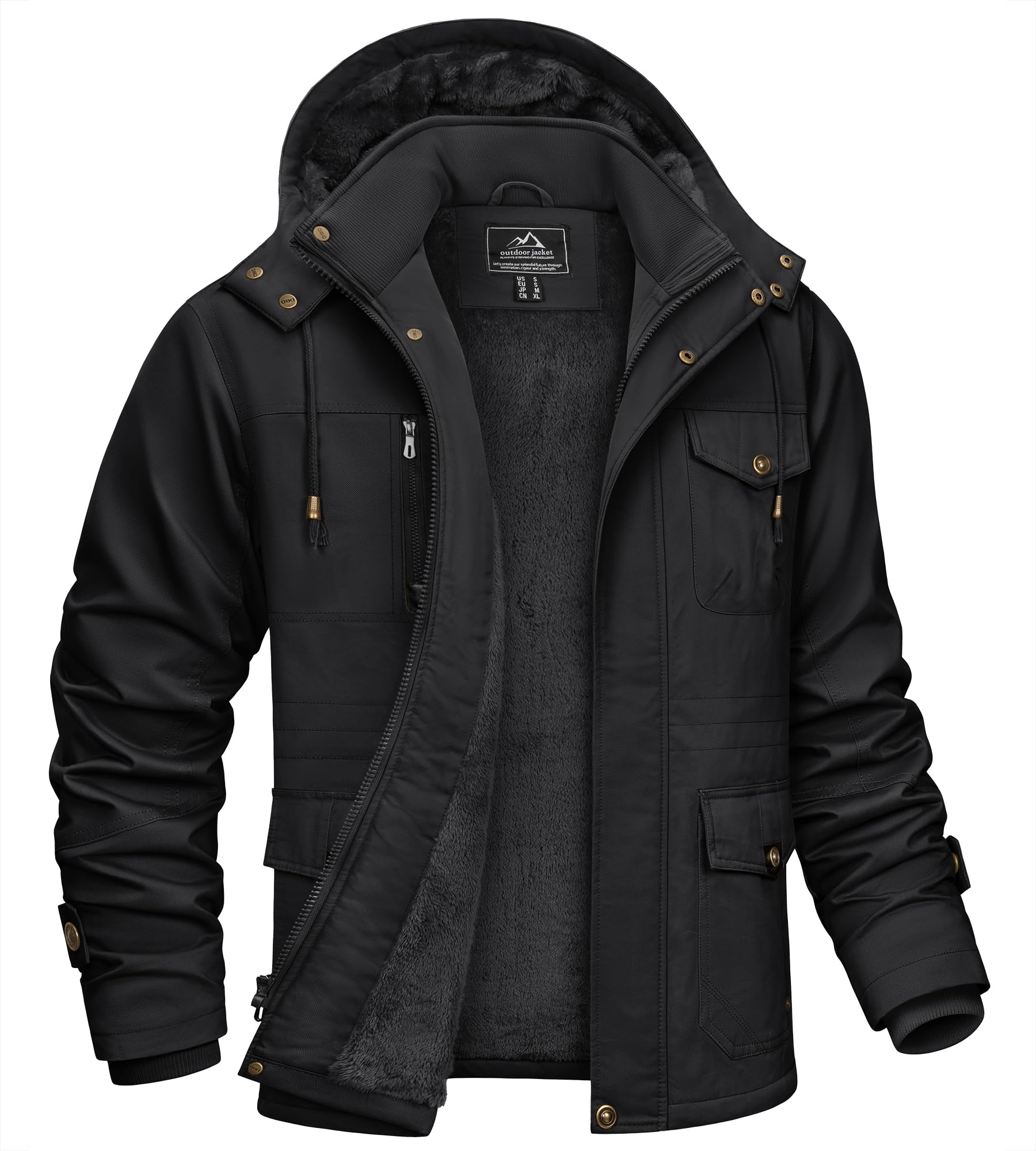 KEFITEVD Winterjacke Herren Warm Gefüttert Jacke mit Abnehmbarer Kapuze | Warme Gefütterte,Winterjacke mit Abnehmbarer Kapuze,Cargo Winterparka,Stehkragen Übergangsjacke,Militärstil