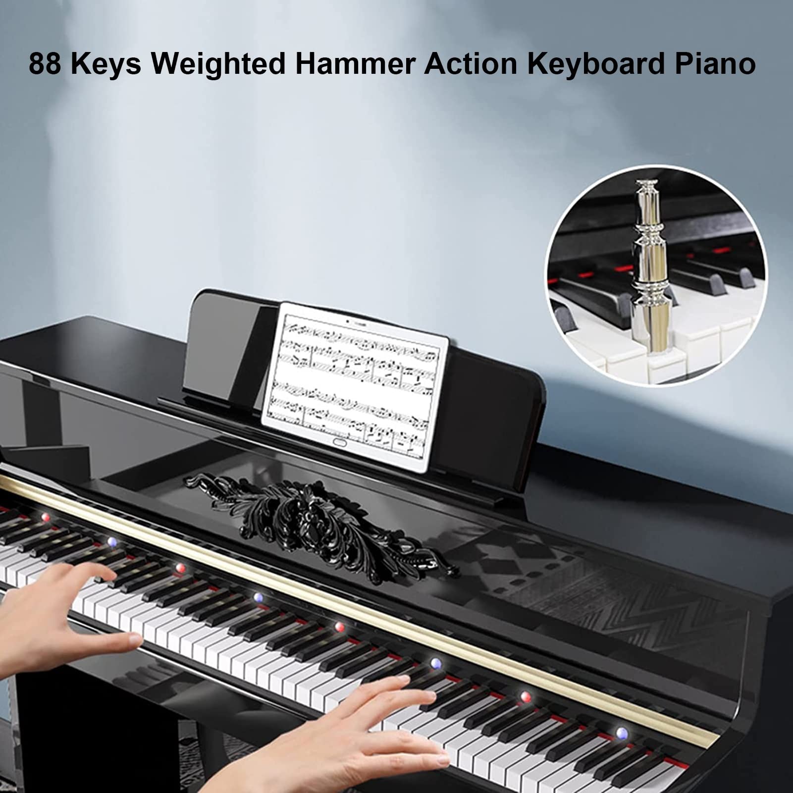 Pianoforte digitale a 88 tasti con azione a martelli pesati, base mobile, triplo pedale, sgabello e connettività MIDI per principianti e professionisti