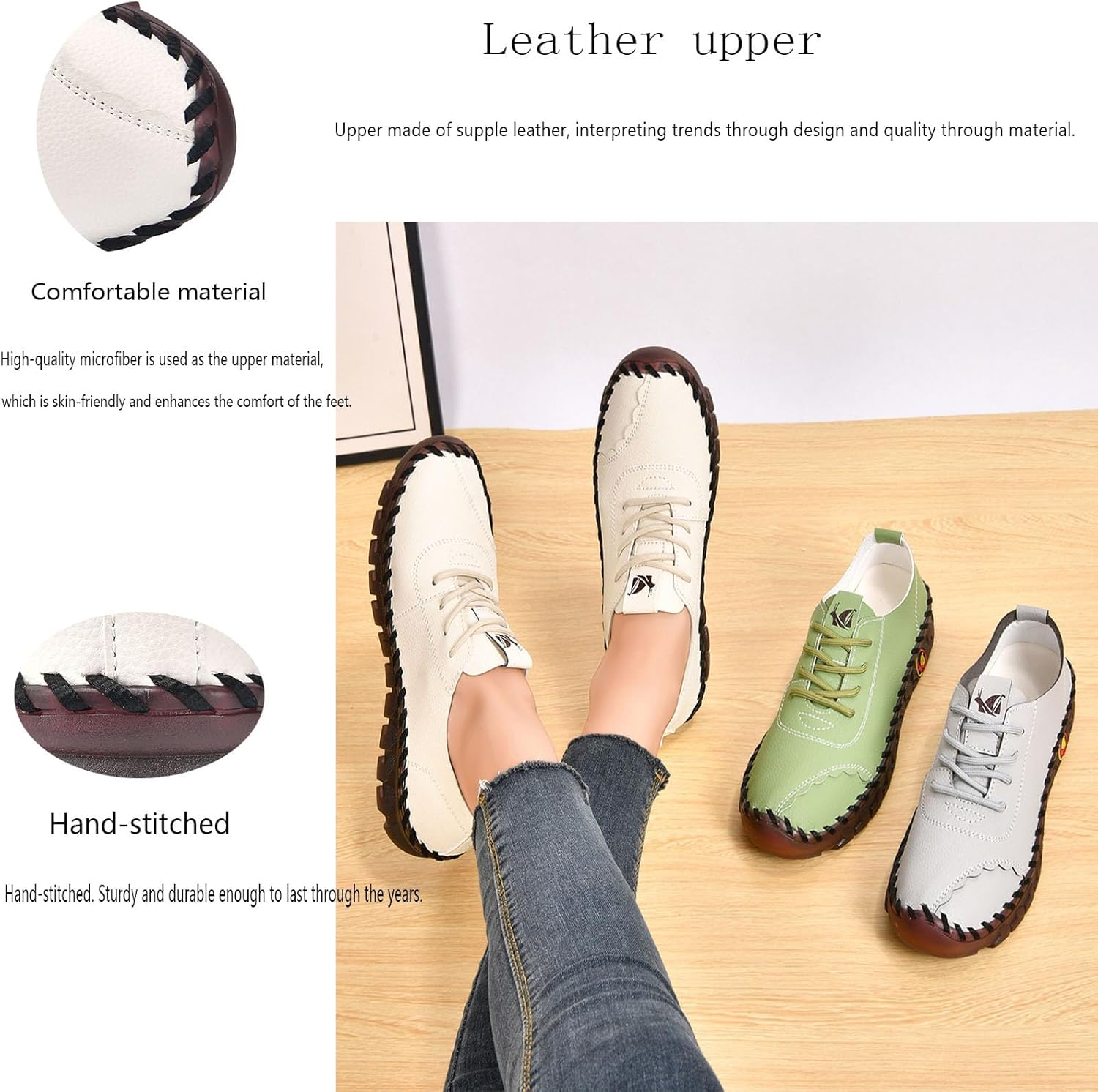Women's Fashion Genuine Leather Soft Bottom Flat Loafers Comfortable Hand Sewn Non Slip Walking Shoes Orthopedic 4D Pain Relieving Casual Shoes - Image 2