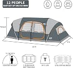 CAMPROS CP Tente 12-Person-Camping-Tents,3 Chambre Tentes familiales,Tente familiale étanche avec la pluie de haut,6 Grandes fenêtres Mesh, double couche, facile à installer, portable avec sac de transport 20' x 9' x 72"(H)