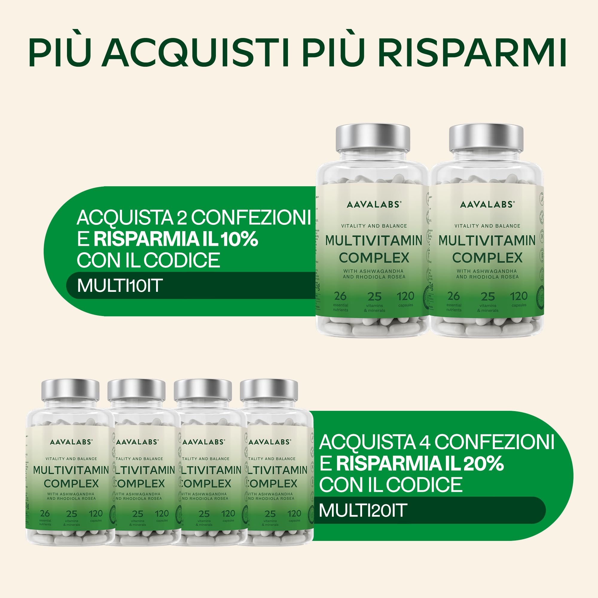 Multivitaminico Completo 25 Vitamine e Minerali Ashwagandha Rhodiola Rosea, Integratore Multivitaminico Donna Uomo Difese Immunitarie Adulti Vitamina D Vitamina C Zinco Magnesio e Potassio -120Capsule